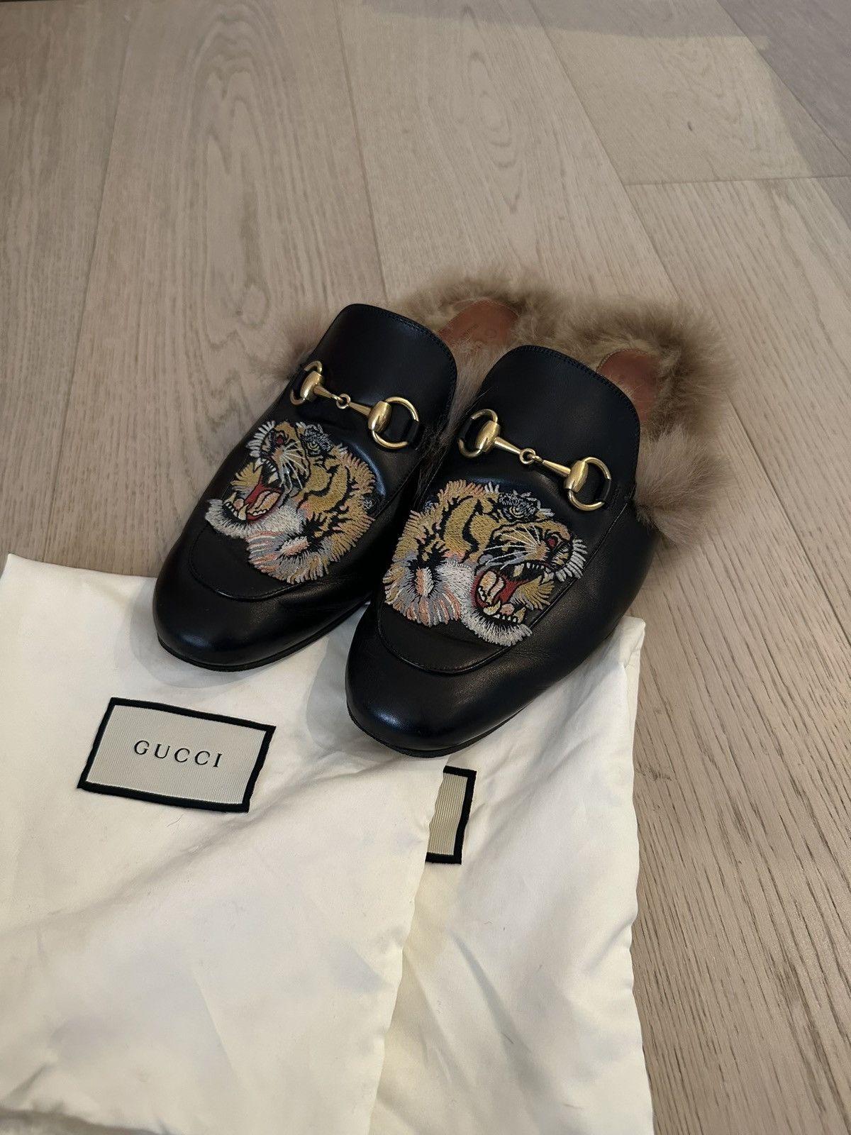Gucci Princetown Tiger Embroidered Fur Loafer