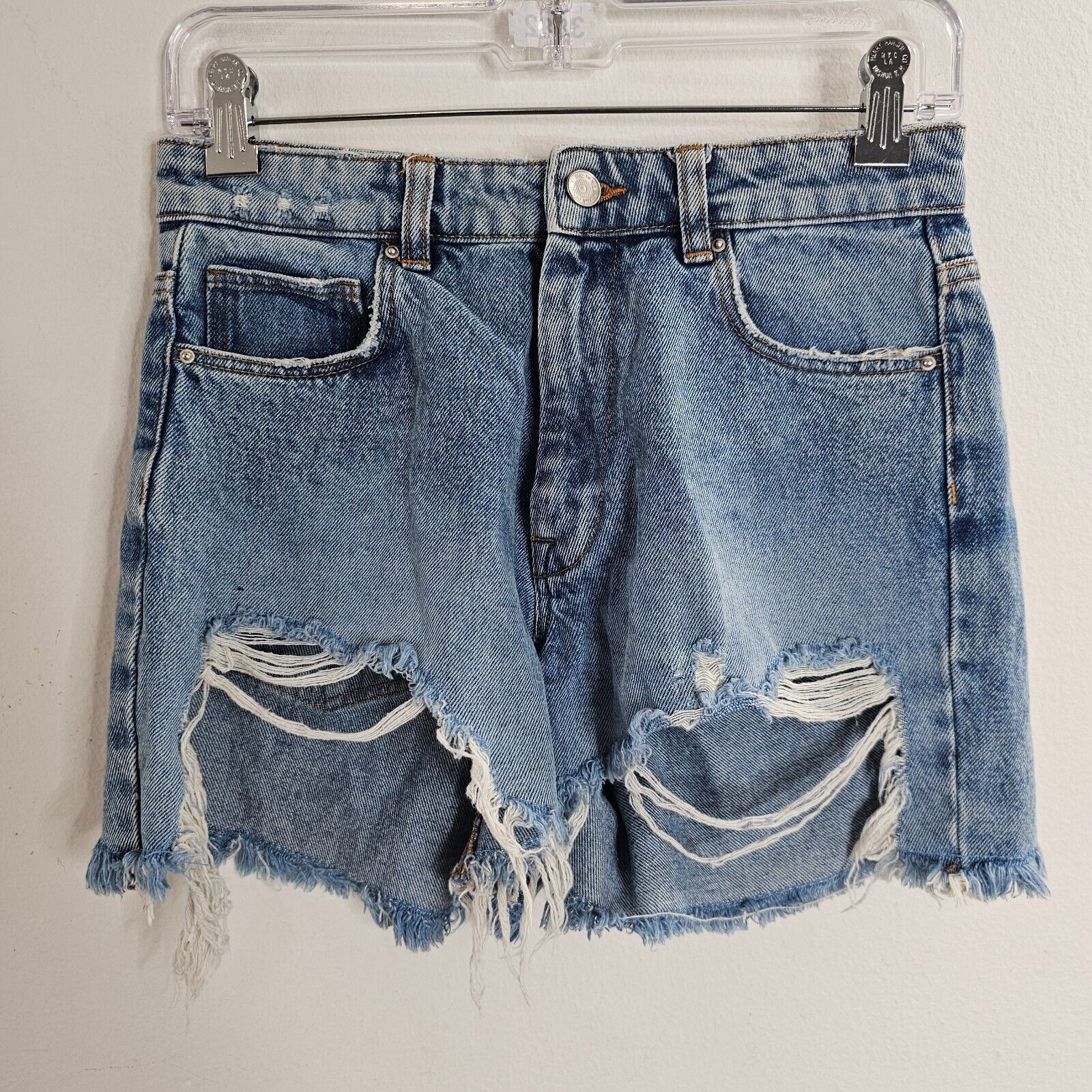Zara Zara High Waist Extreme Distressing Raw Hem Denim Jean Short Size 27" / US 4 / IT 40 - 1 Thumbnail