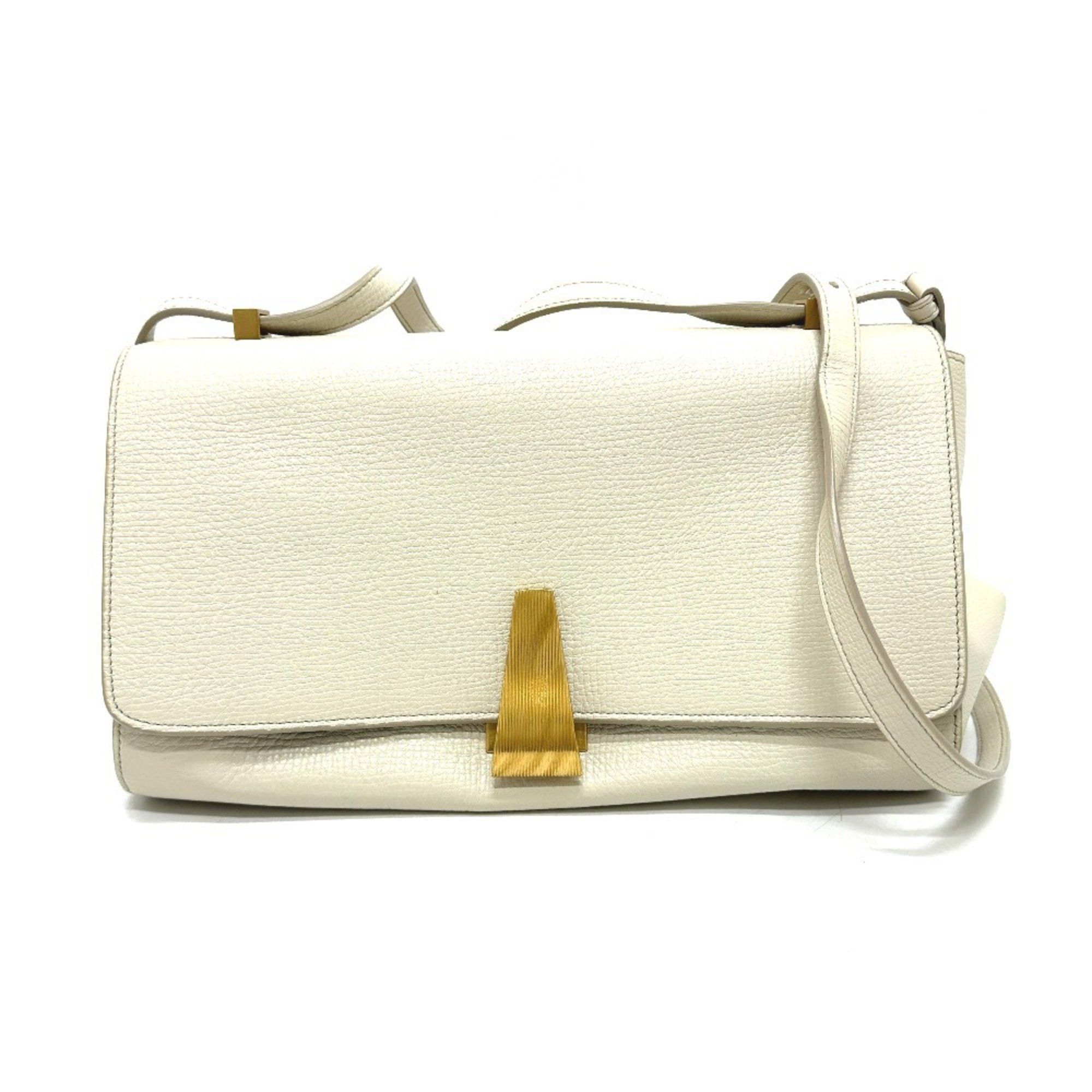 Bottega Veneta 410721 Palmellato Angle Shoulder Bag Leather Women's Ivory White in Beige