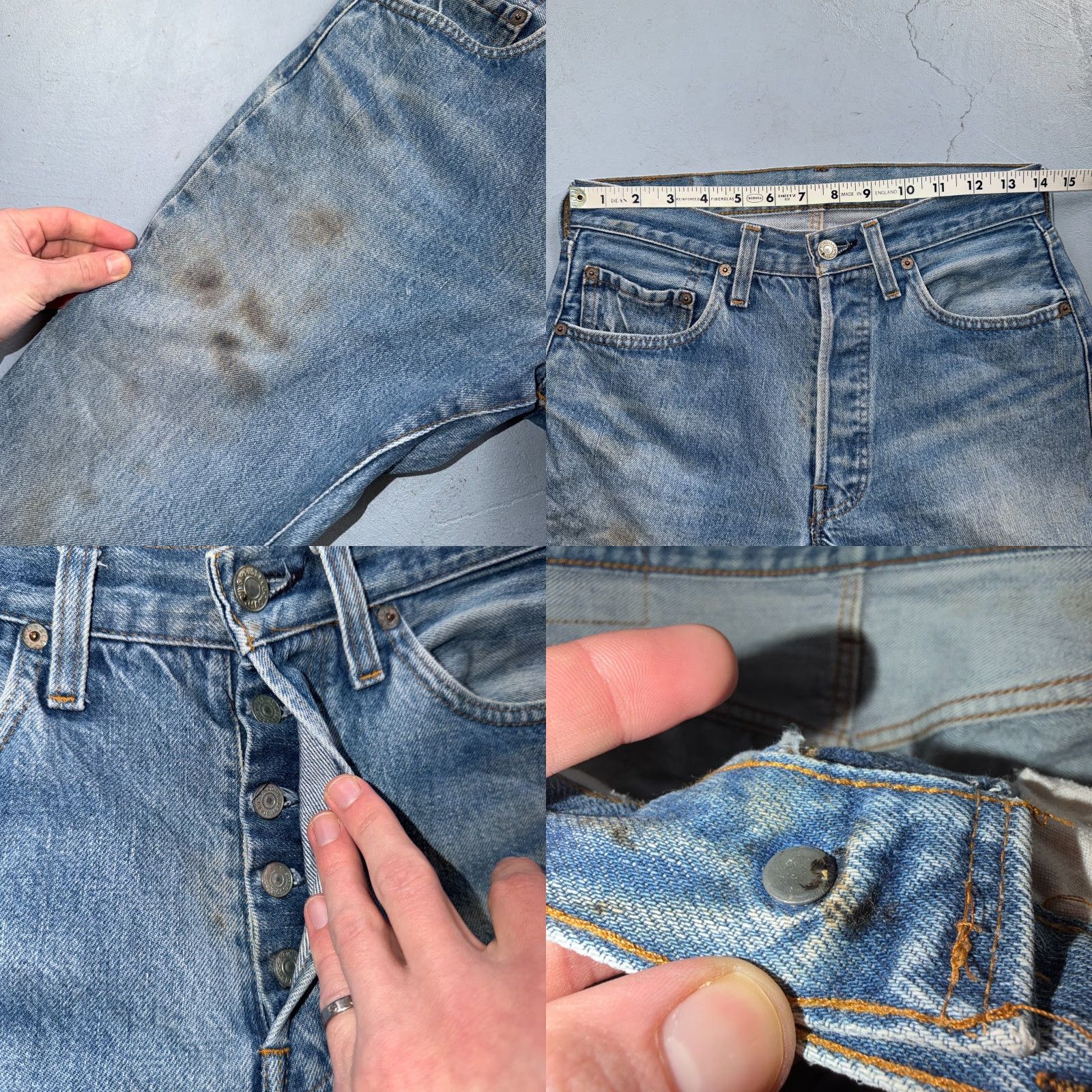 Levi's VINTAGE Levi's 501 Jeans Classic Straight Light Wash 30x34 USA 80s 90s Distressed Button Fly Mens Regular Denim Blue Jeans Size US 30 / EU 46 - 8 Thumbnail