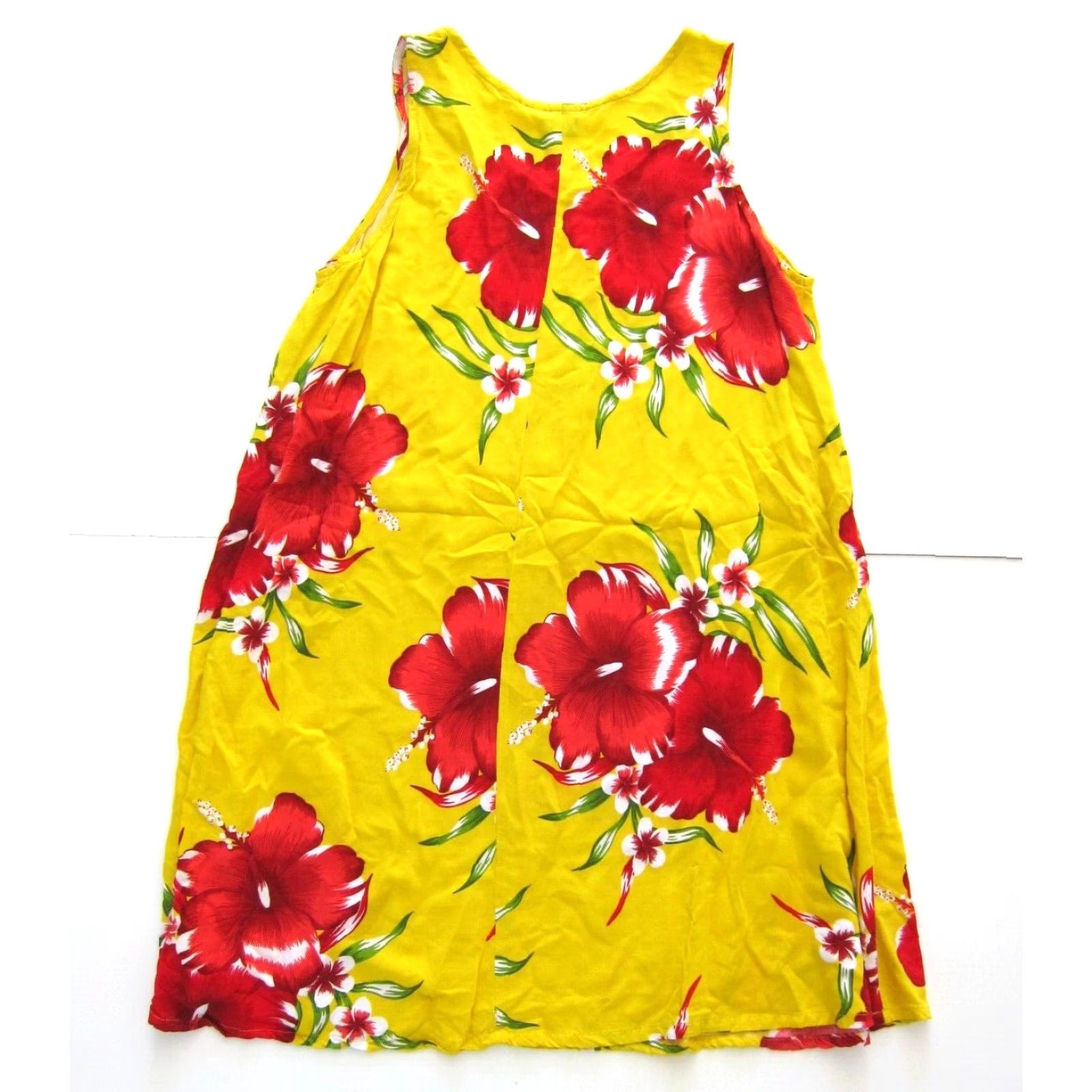 ALOHAS VTG Aloha Fashion Hawaiian Floral Sleeveless Tank Dress Large Yellow Red Green Size L / US 10 / IT 46 - 2 Thumbnail