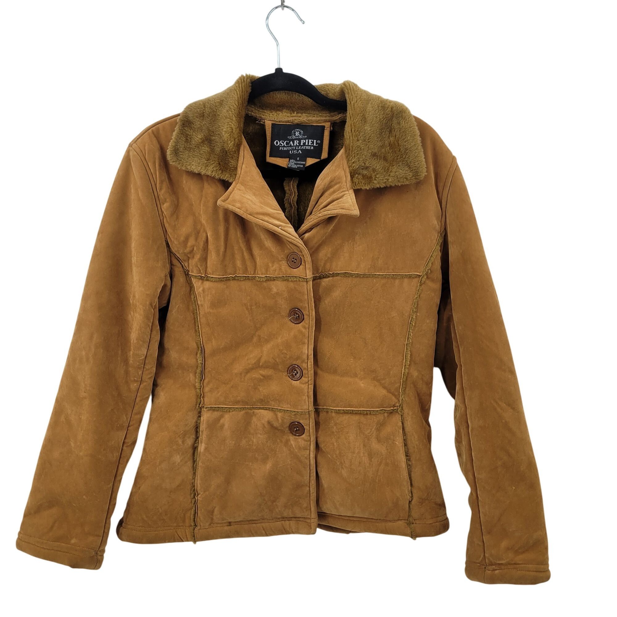 Oscar Piel Vtg Oscar Piel Faux Suede Jacket Camel Faux Fur Lining Butto Size S / US 4 / IT 40 - 2 Thumbnail