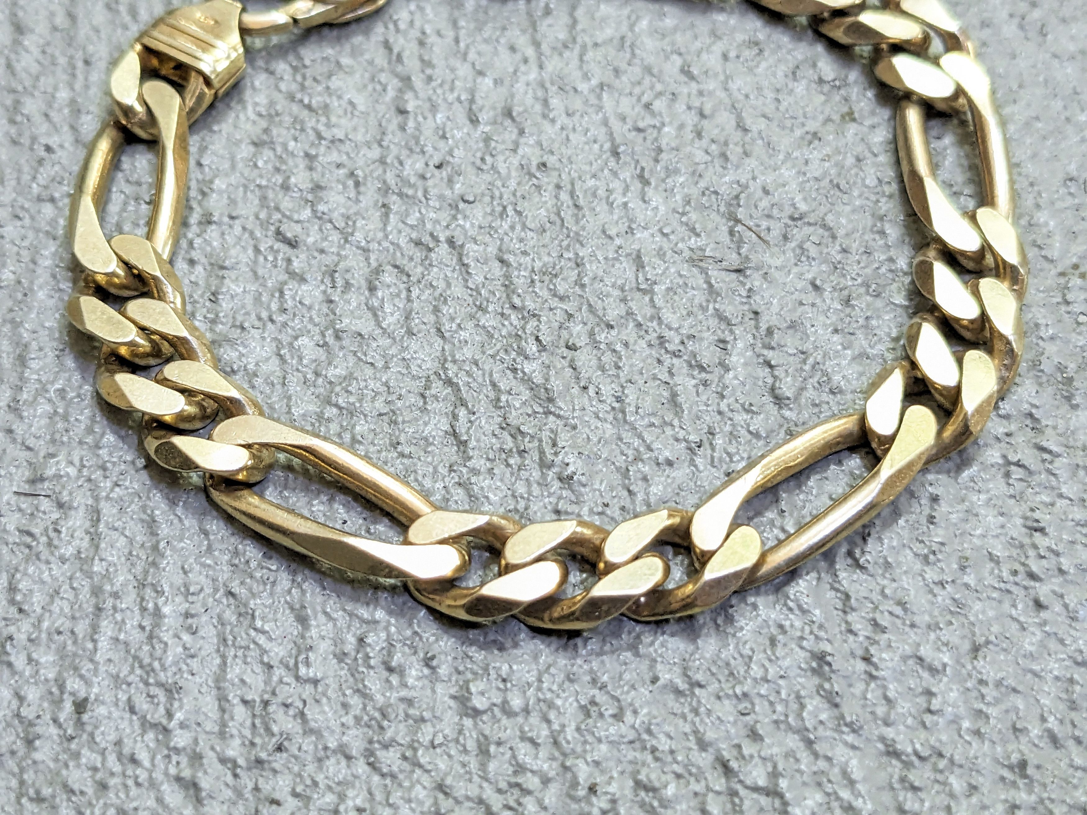 Jewelry Vintage Sterling Silver Bracelet Figaro 8.25" Italy Biker Size ONE SIZE - 2 Thumbnail
