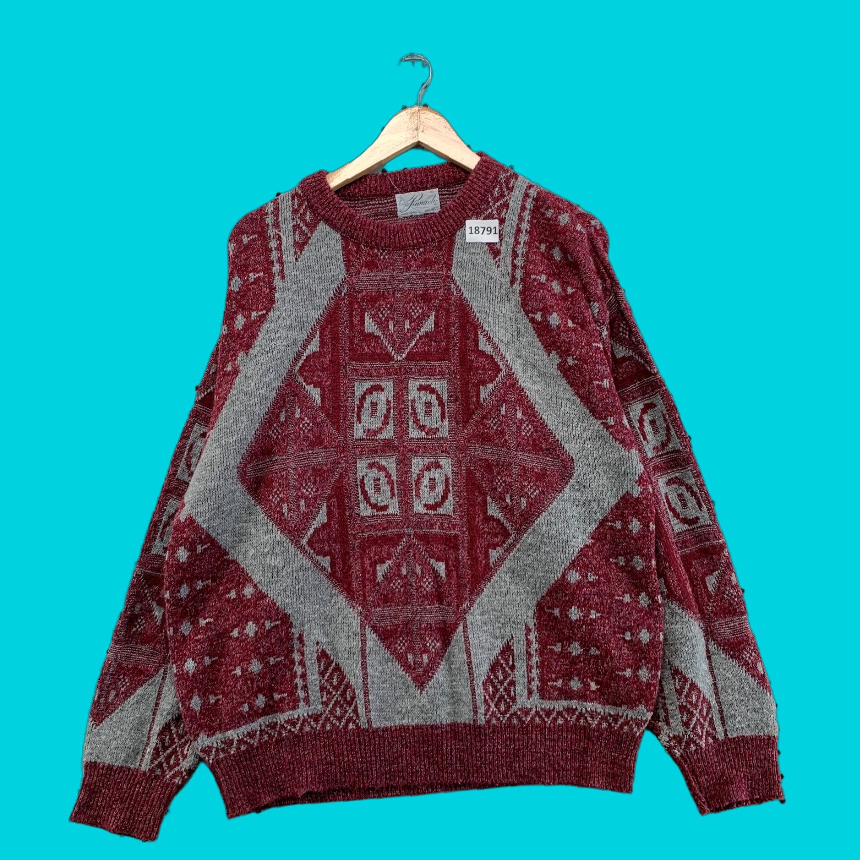 Vintage VINTAGE Pinnacle Knit Sweater Men XL Gray USA MADE Pullover Crew Neck Argyle/Diamond Knit Classic Size US XL / EU 56 / 4 - 1 Thumbnail