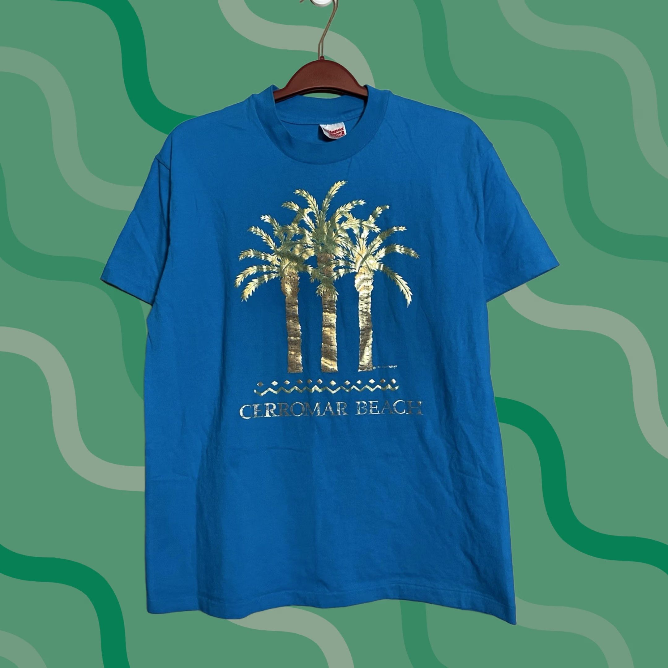Hanes VINTAGE 90s Cerromar Beach Palm Trees Hanes Shirt Size L Blue Short Sleeve Knit T-Shirt Mens 90s Beach Neon Size US L / EU 52-54 / 3 - 1 Thumbnail