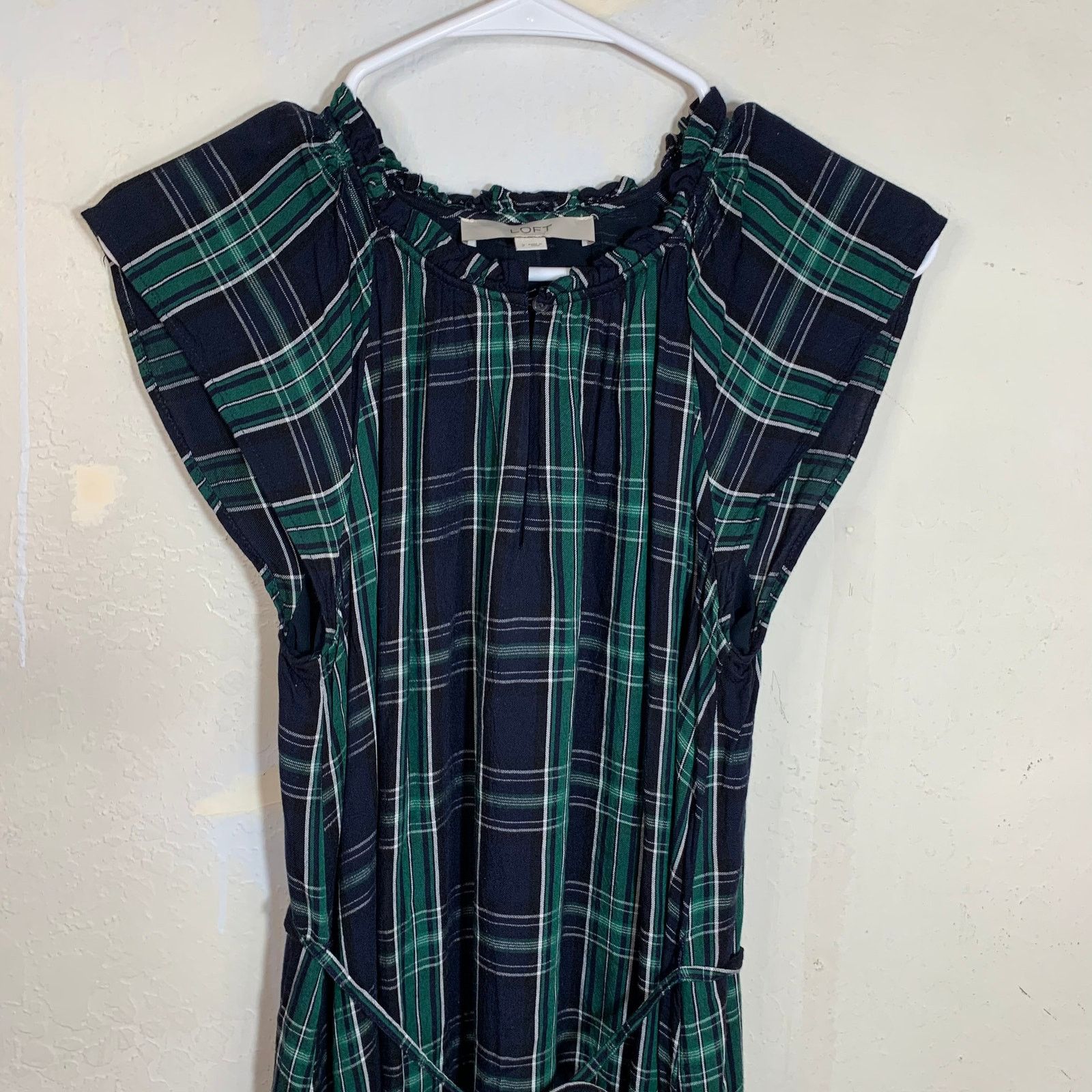Loft LOFT Dress Blue Green Plaid Short Sleeve Size 2 Size XS / US 0-2 / IT 36-38 - 5 Thumbnail