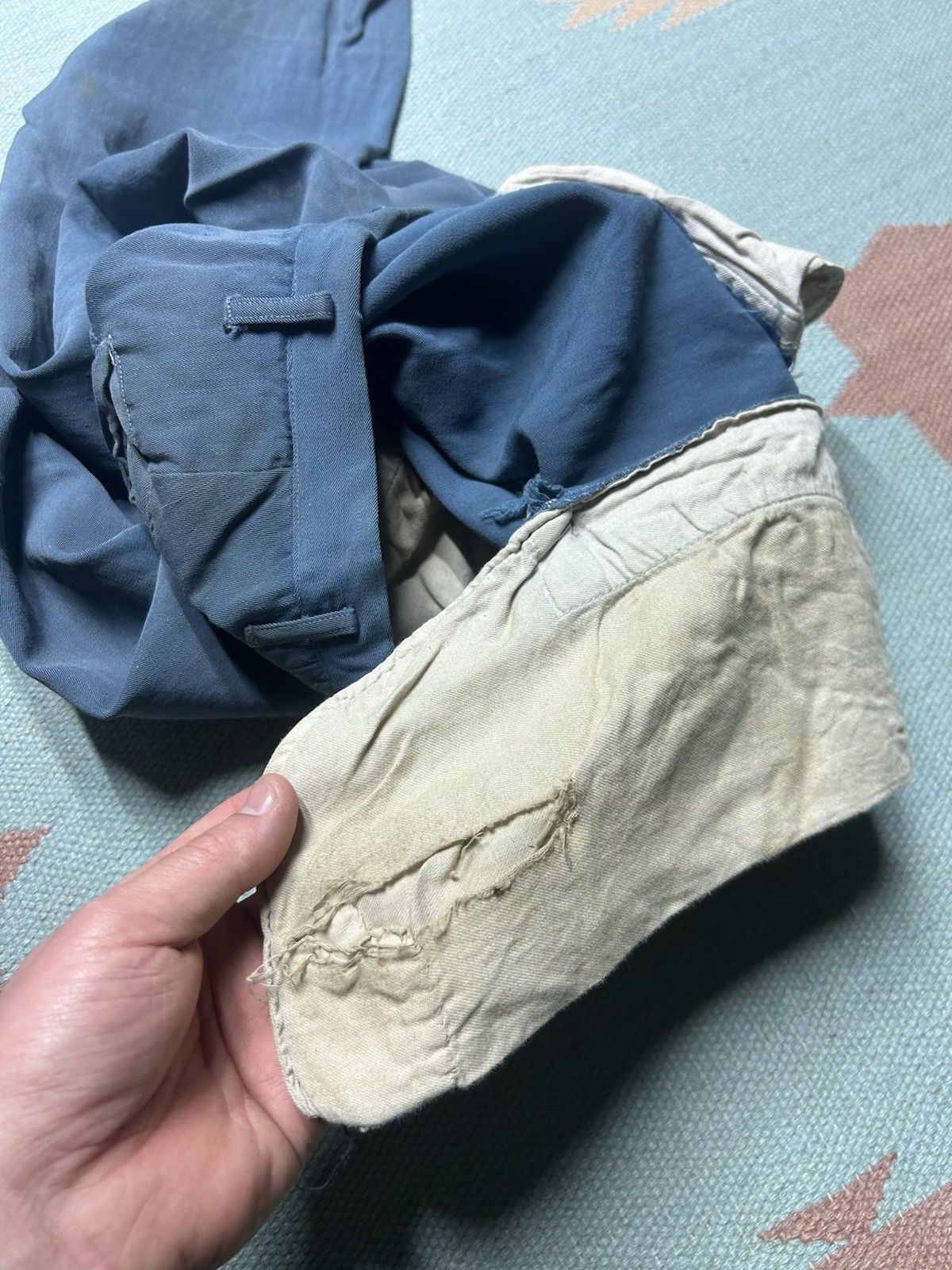 Vintage VTG 40s rayon gabardine slacks pleated paint distress 25x30 Size US 26 / EU 42 - 11 Thumbnail