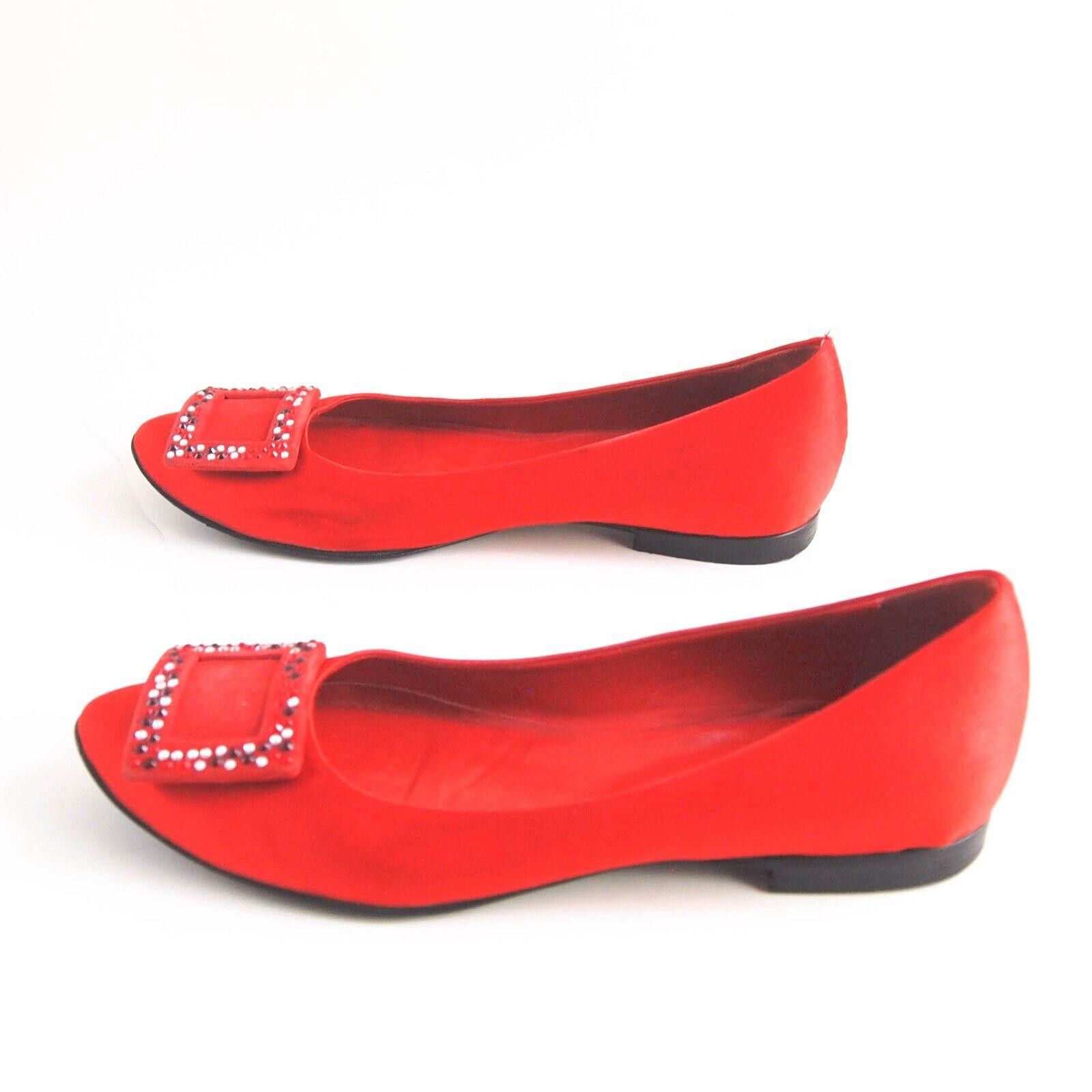 Designer Mauro Volponi Flats Loafers Red Satin Suede US 9 EU 39 Size US 9 / IT 39 - 3 Thumbnail