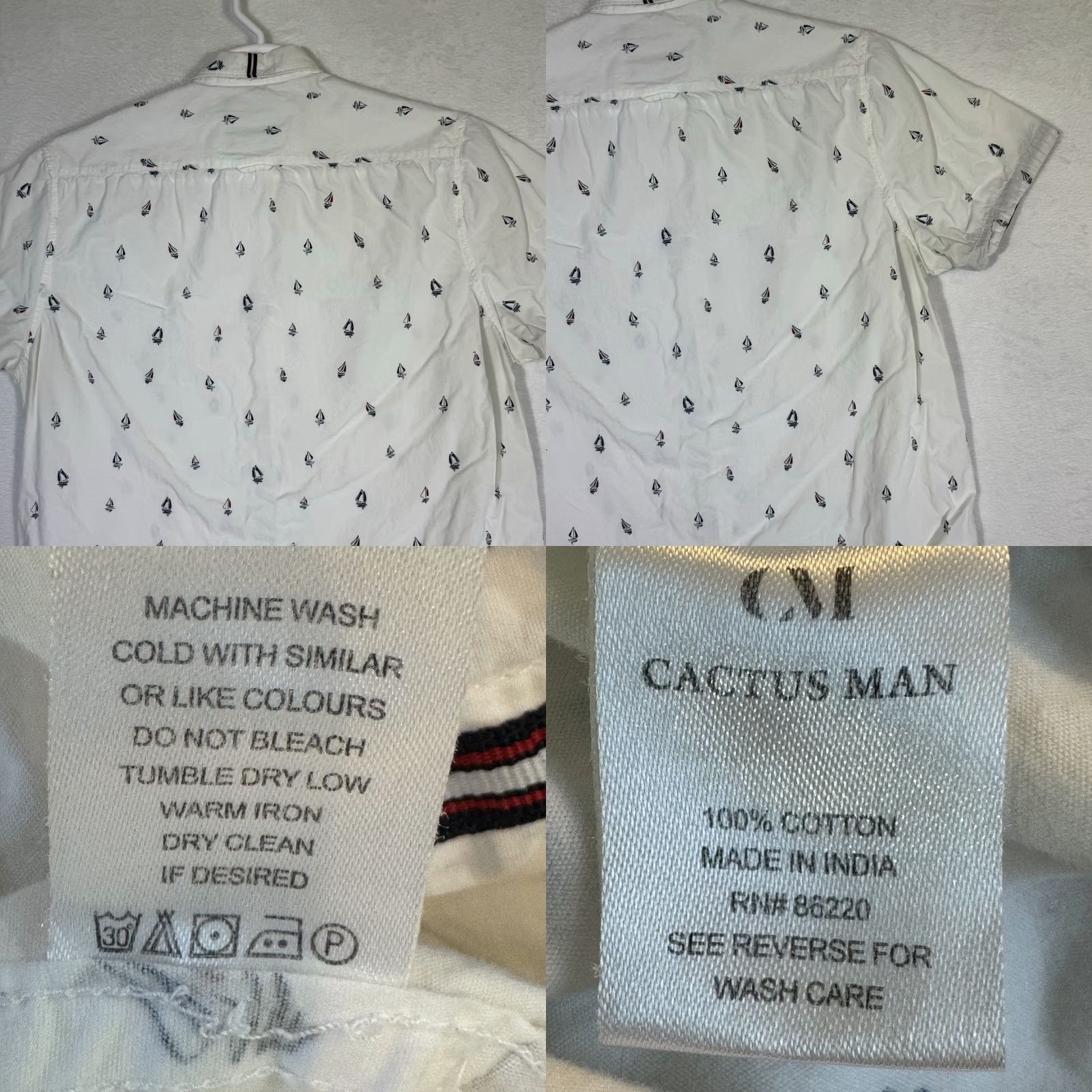 Vintage Cactus Man Shirt XL White Boat Print Slim-Fit 100% Cotton Button-Down Mens Size US XL / EU 56 / 4 - 9 Thumbnail