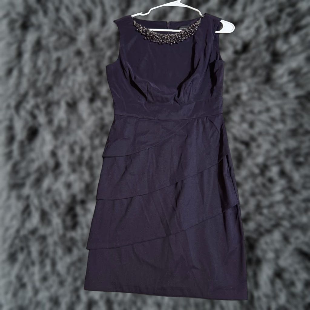 Vintage Connected Sheath Dress Size 6 Womens Purple Beaded Tiered Knee Length Sleeveless Round Neck Zip Party/Cocktail Vintage No Size M / US 6-8 / IT 42-44 - 1 Thumbnail