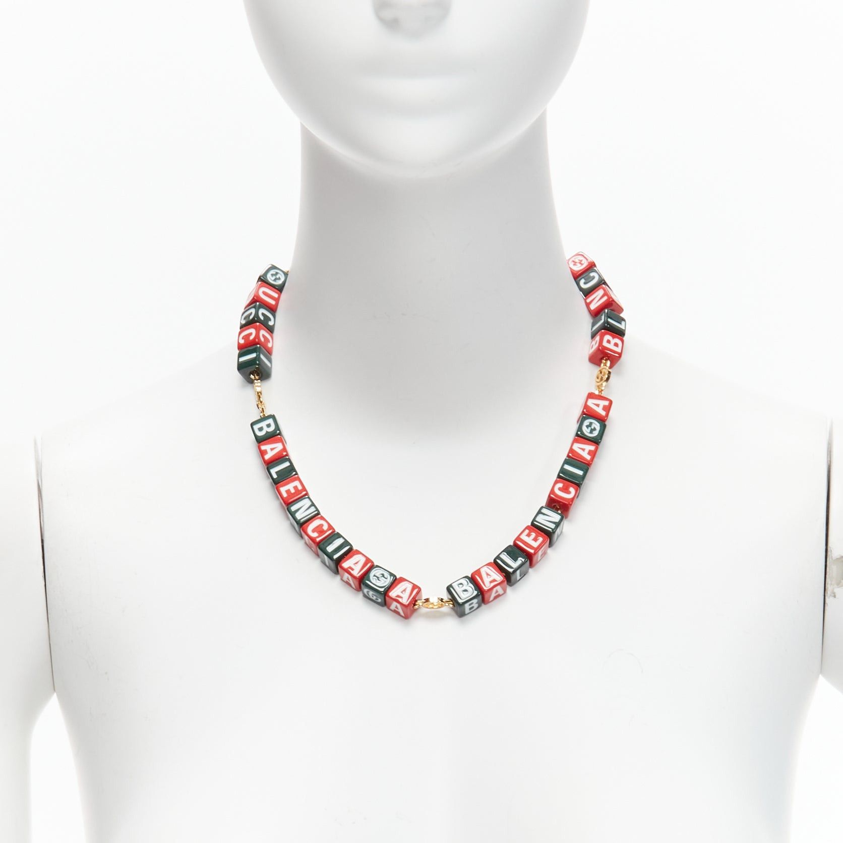image of New Gucci Balenciaga 2021 Hacker Project Symbols Red Green Cubes Short Necklace, Women's