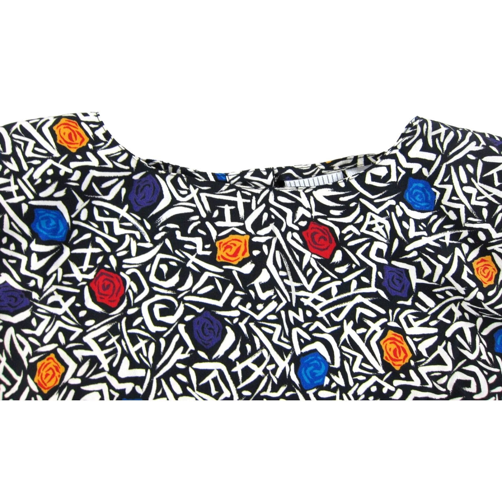 Vintage VINTAGE J. Ferrar Blouse Shirt 12 Black White Floral Rose Abstract Short Sleeve Womens Size XL / US 12-14 / IT 48-50 - 4 Thumbnail