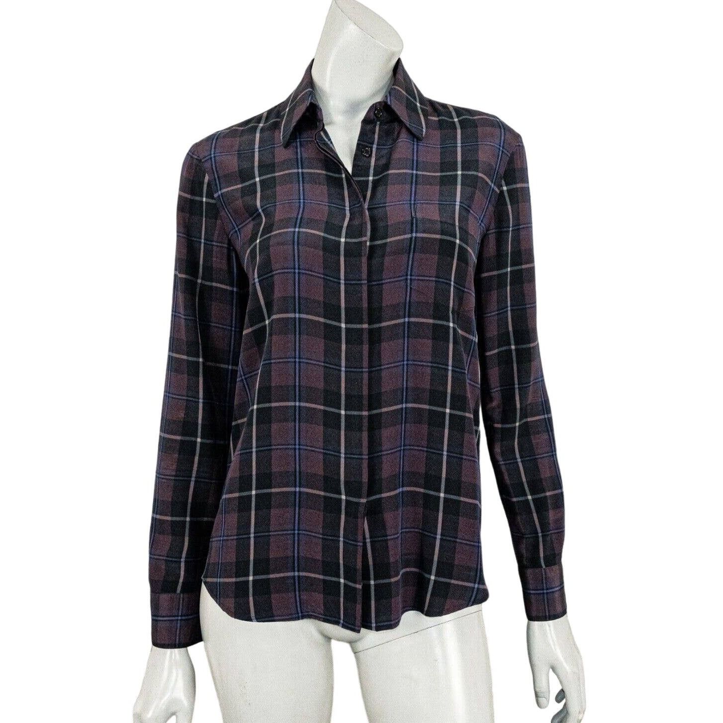 Other Jenni Kayne Silk Button up Blouse Maroon Blue Plaid Size XS / US 0-2 / IT 36-38 - 2 Thumbnail