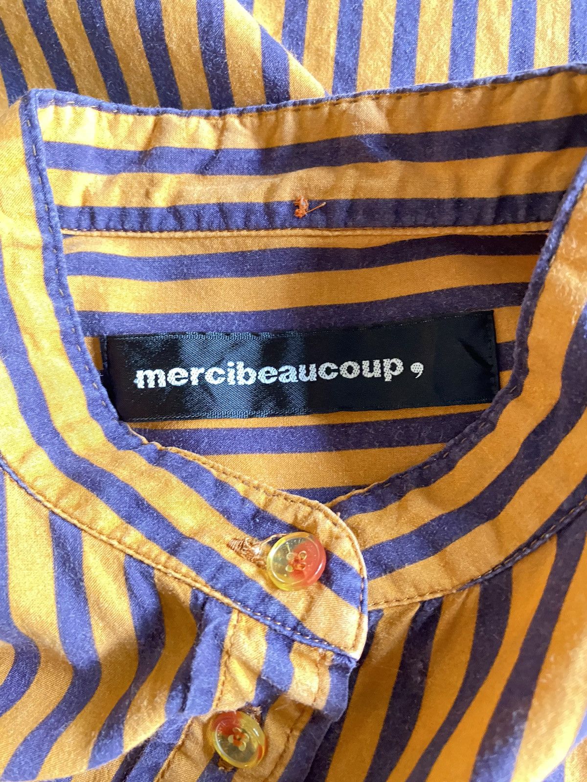 mercibeaucoup mercibeaucoup Orange & Navy Striped Mandarin Collar Shirt Size M / US 6-8 / IT 42-44 - 7 Thumbnail
