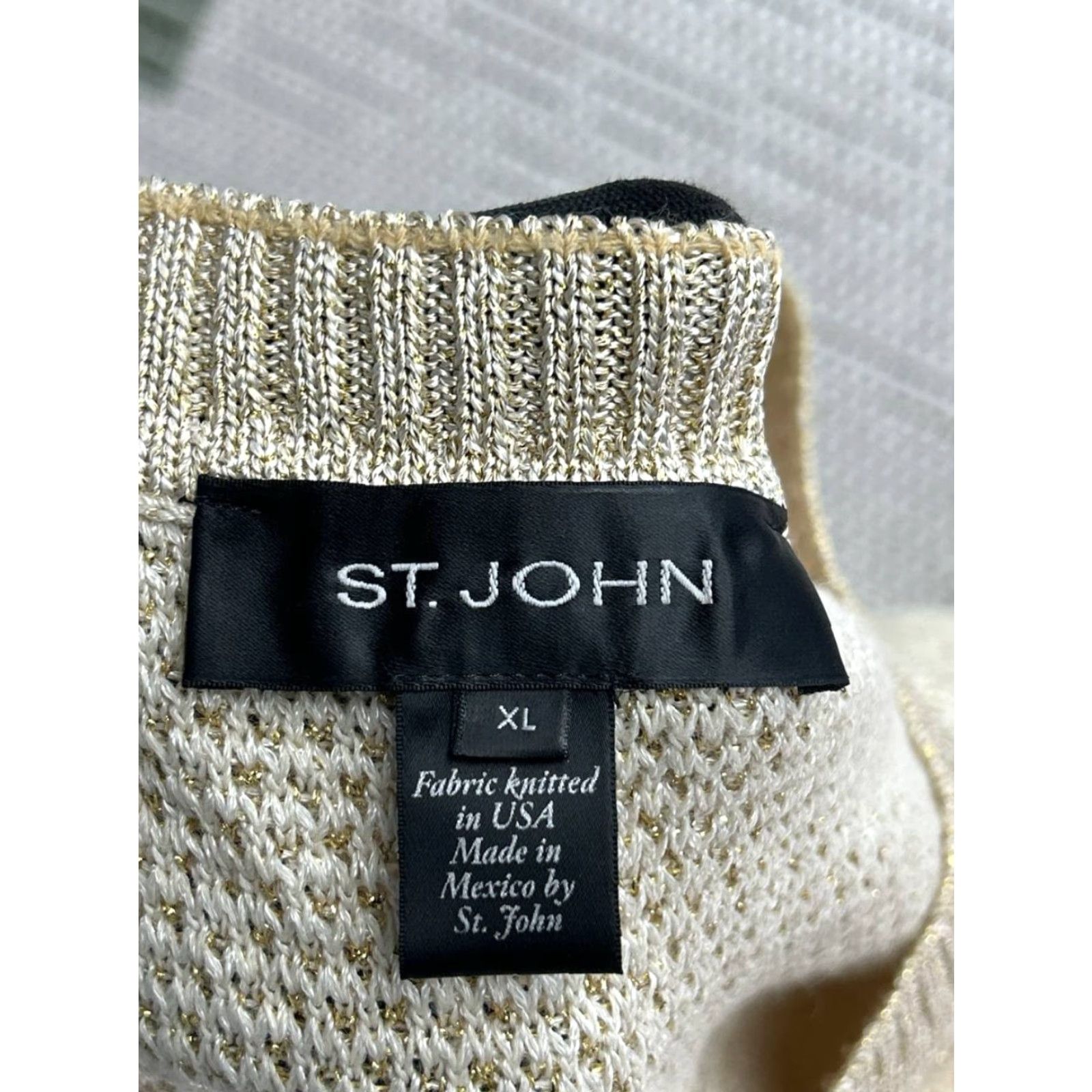 St. John St.John Shirt Womens XL Beige Knit Pullover Crew Neck Short Sleeve Vintage No Size XL / US 12-14 / IT 48-50 - 3 Thumbnail