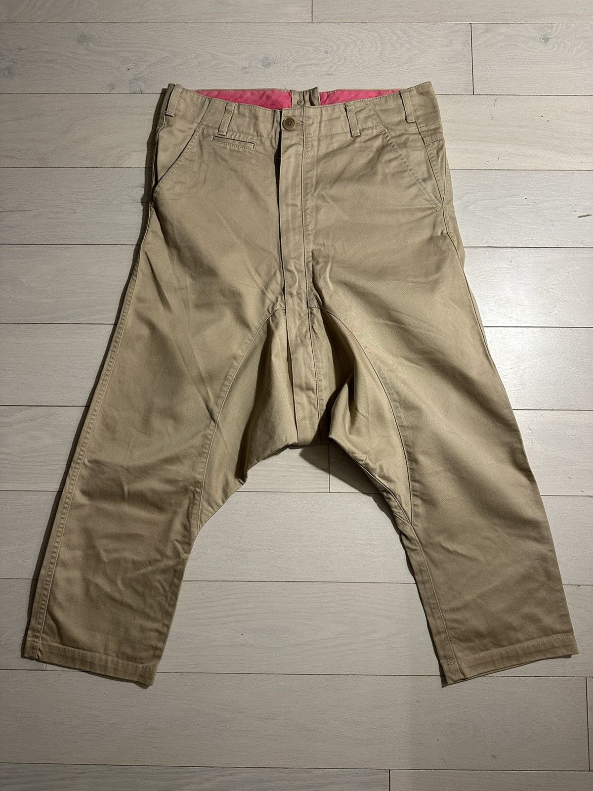 image of Comme Des Garcons x Ganryu Comme Des Garcon Cdg Drop Crotch Split Pants 32 M in Khaki, Men's