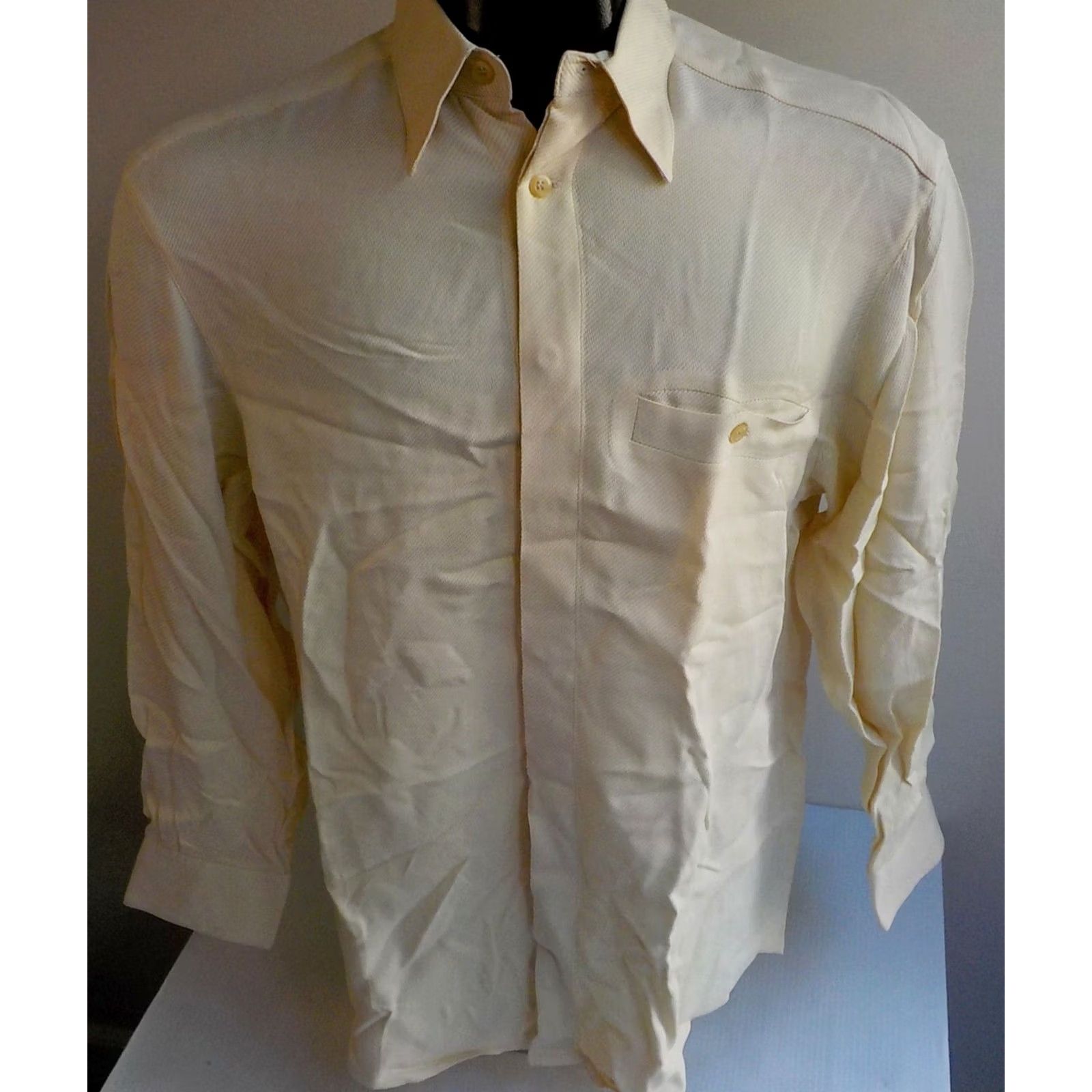Zanella ZANELLA Long Sleeved Shirt SZ SMALL Regular Rayon/Acetate Pale Yellow Made in Italy Button-Up Collared Men XL? (Note: Original size is SMALL) Size US S / EU 44-46 / 1 - 2 Thumbnail