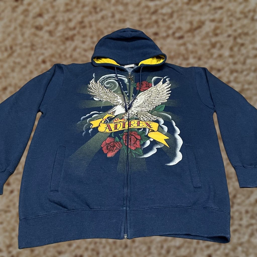 Avirex VINTAGE Avirex Hoodie Mens XL Blue Full Zip Graphic Eagle Rose Rhinestone Embellished Size US XL / EU 56 / 4 - 1 Thumbnail