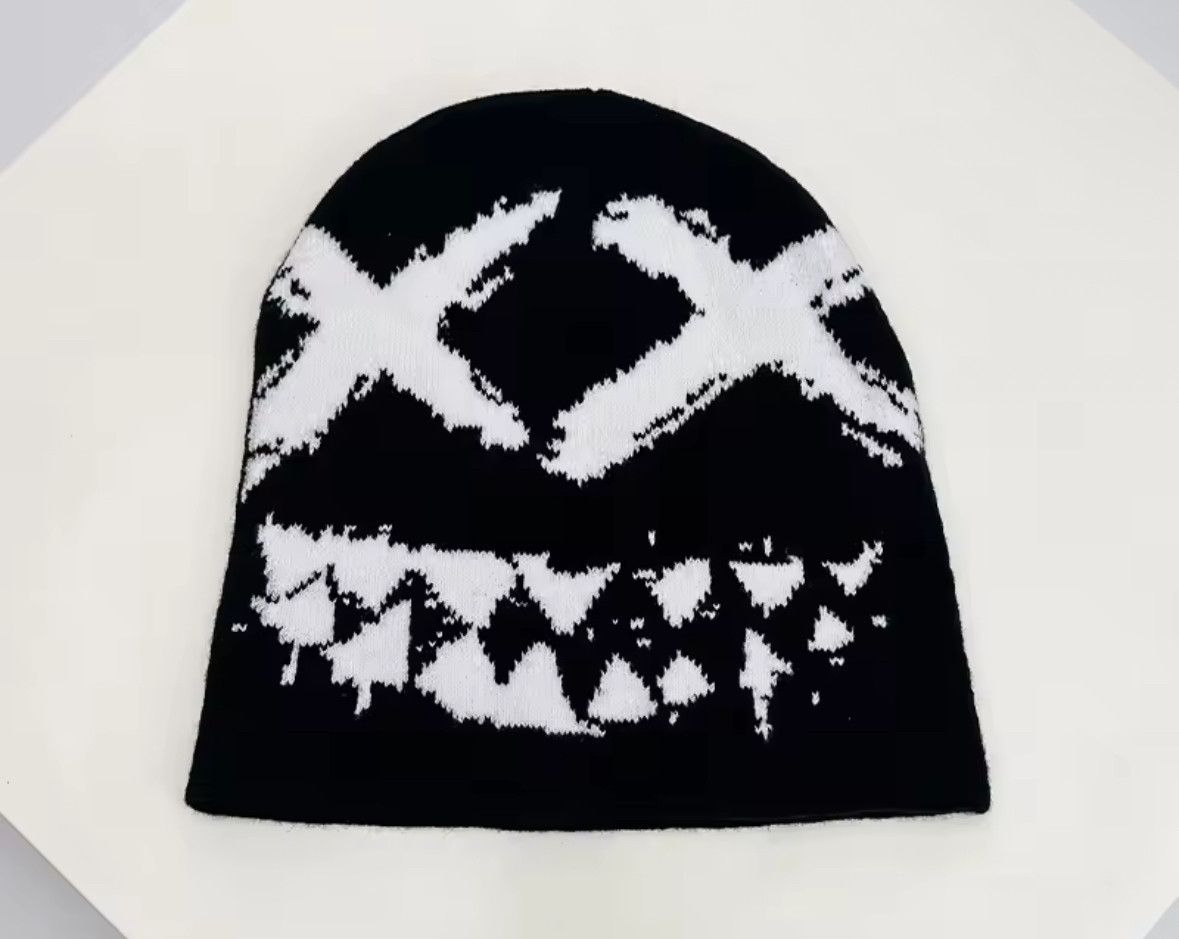 Other Y2K Goth Rock Cross Eyes Face Knit Beanie Hat Skullies Cap Size ONE SIZE - 1 Thumbnail