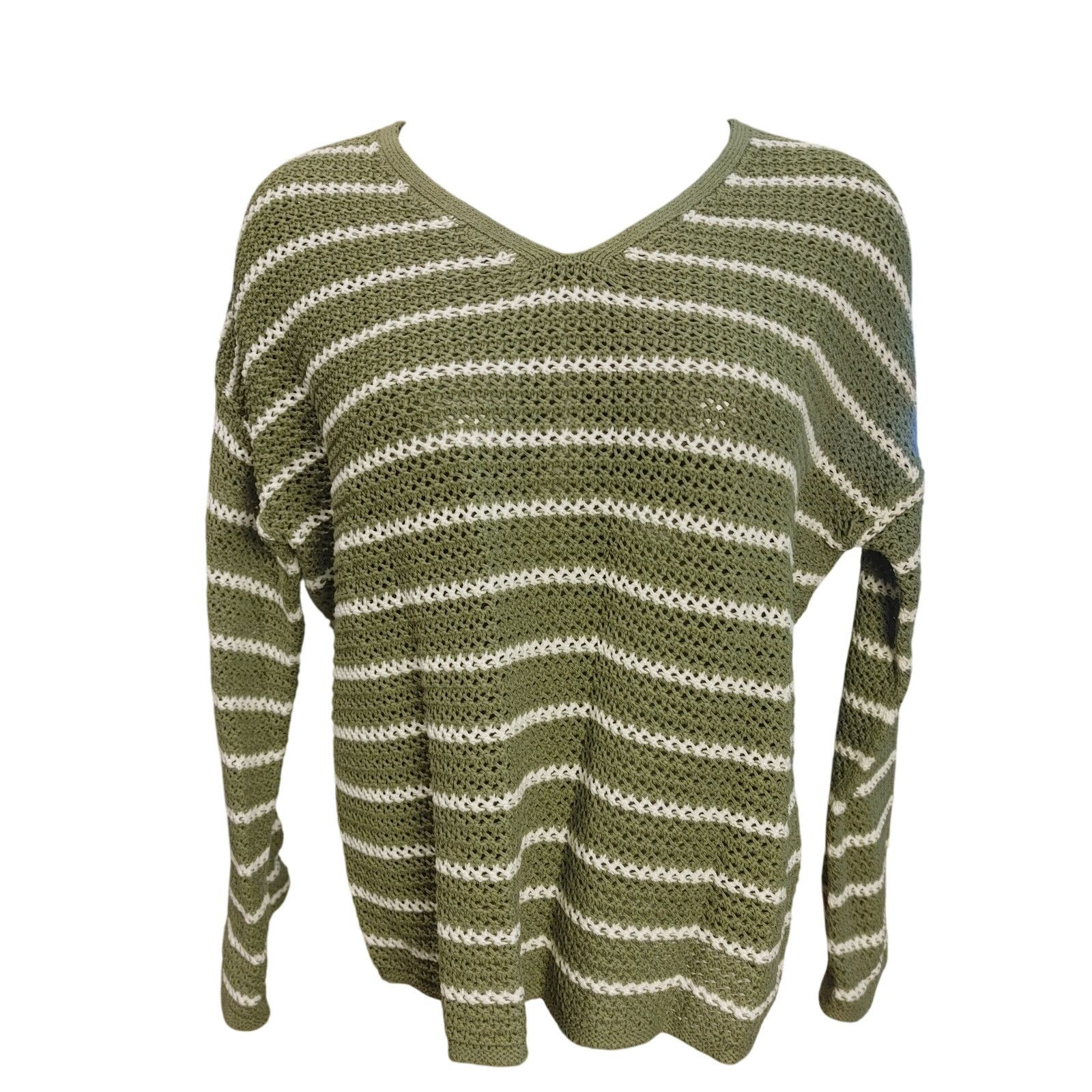 Old Navy Old Navy Womens M Olive Green/White Long Sleeve Knit Sweater Size M / US 6-8 / IT 42-44 - 1 Thumbnail