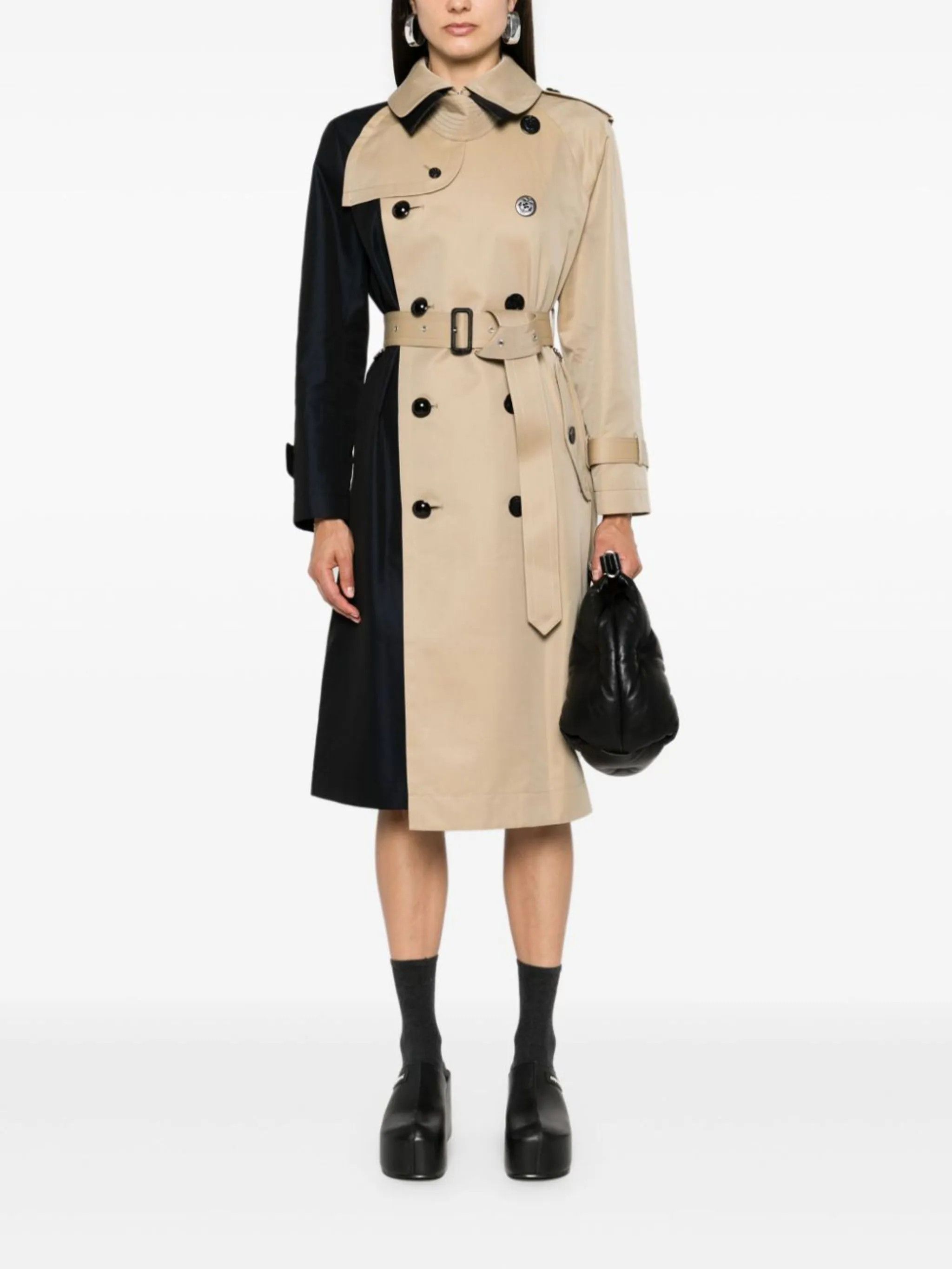 Sacai o1s22i1n0924 Gabardine Trench Coat in Black/Beige Size M / US 6-8 / IT 42-44 - 2 Thumbnail