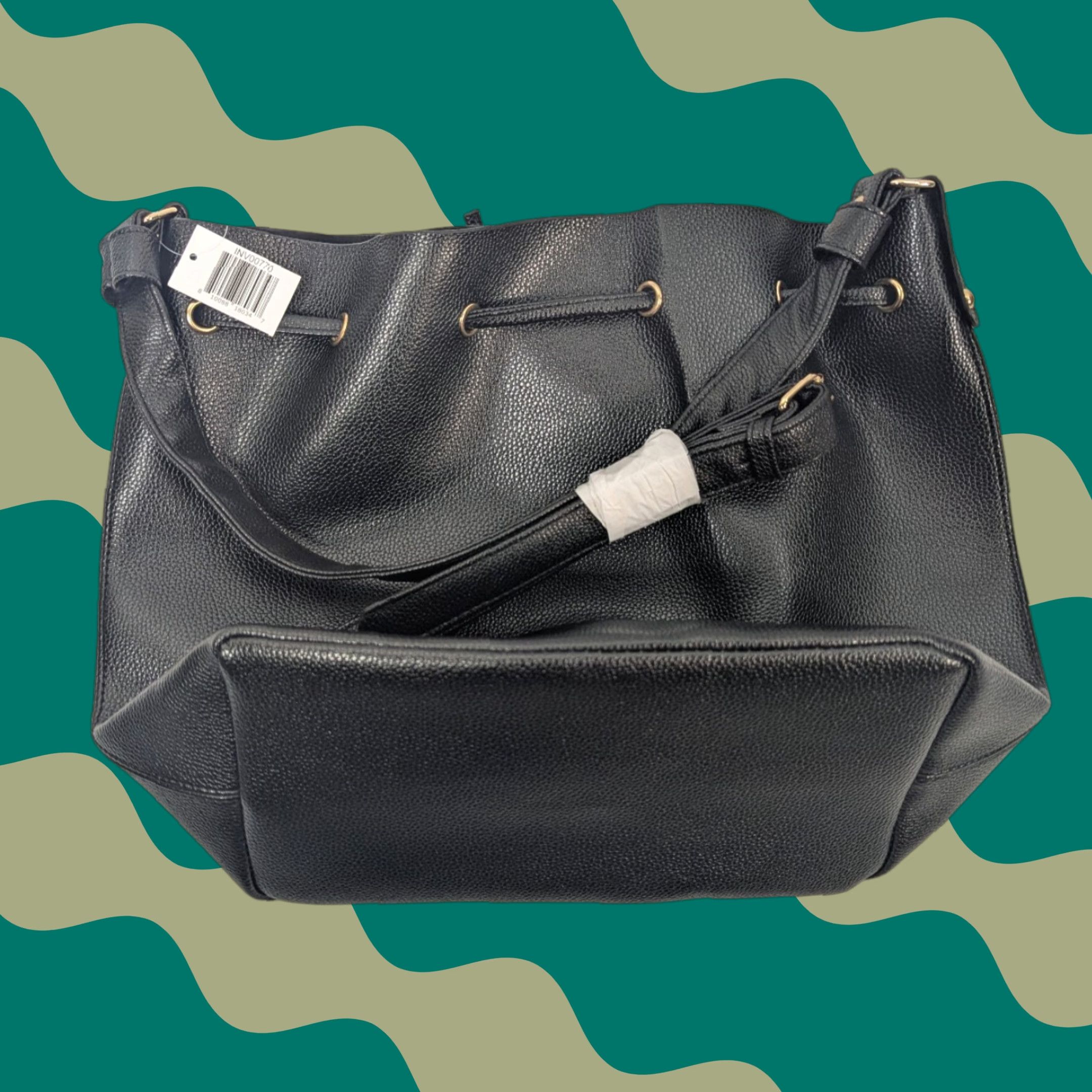 Bell Bella Russo Shoulder Tote Black Bag Women's New Medium Tote Bag Travel Casual Business Faux Leather Black Pebbled Finish Gold Hardware Ladies Womens Size ONE SIZE - 1 Thumbnail