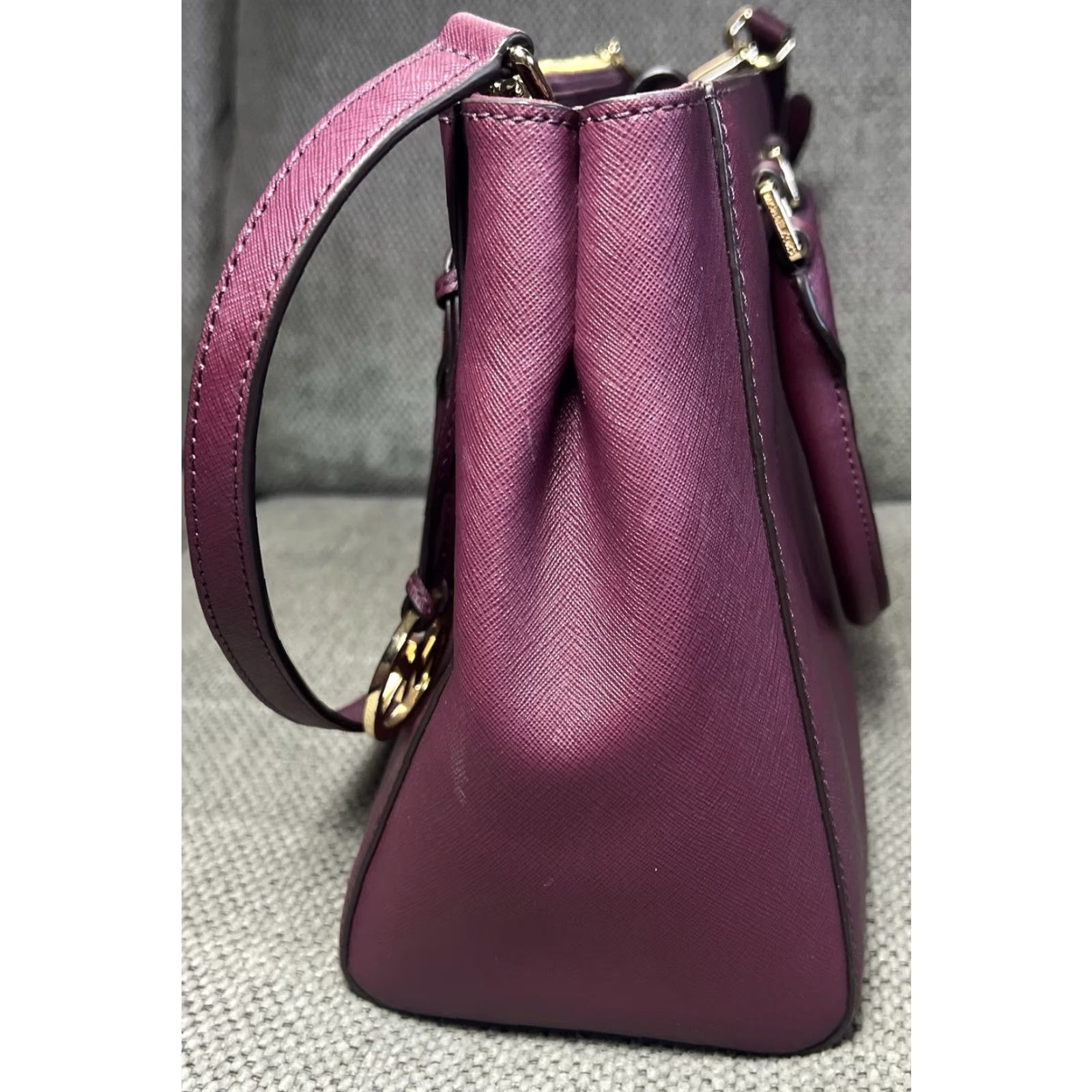 Michael Kors MICHAEL KORS Medium Kellen Saffiano Bag Burgundy Plum Leather Satchel Womens Size ONE SIZE - 5 Thumbnail