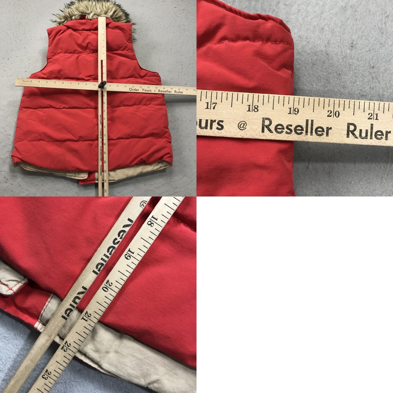 Vintage Denim & Supply Ralph Lauren Vest Womens Small Red Fur Trim Down Puffer Hood Snap Vest Vintage S Womens Size S / US 4 / IT 40 - 8 Thumbnail