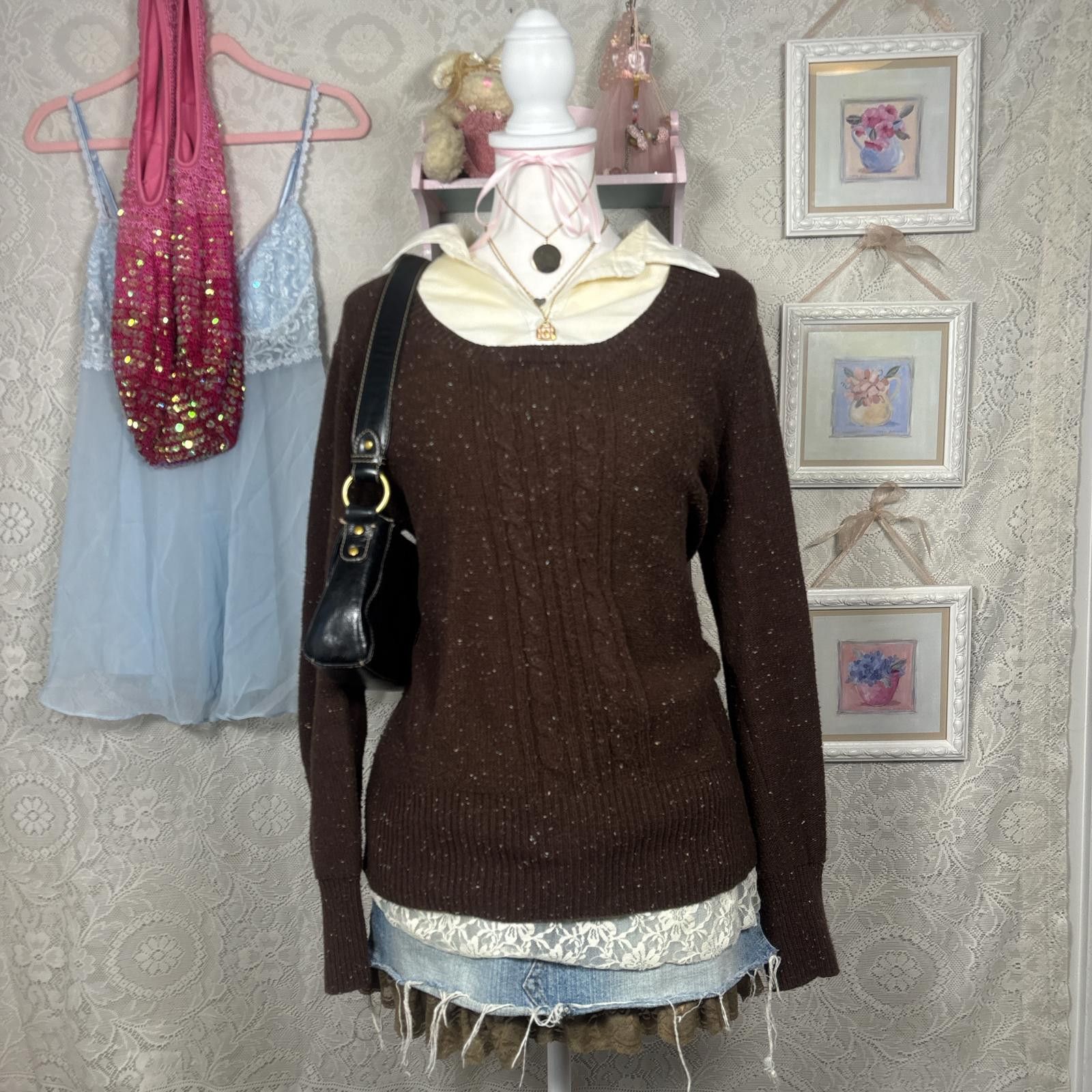 Apt. 9 vintage cozy brown layered knit sweater Size XL / US 12-14 / IT 48-50 - 2 Thumbnail