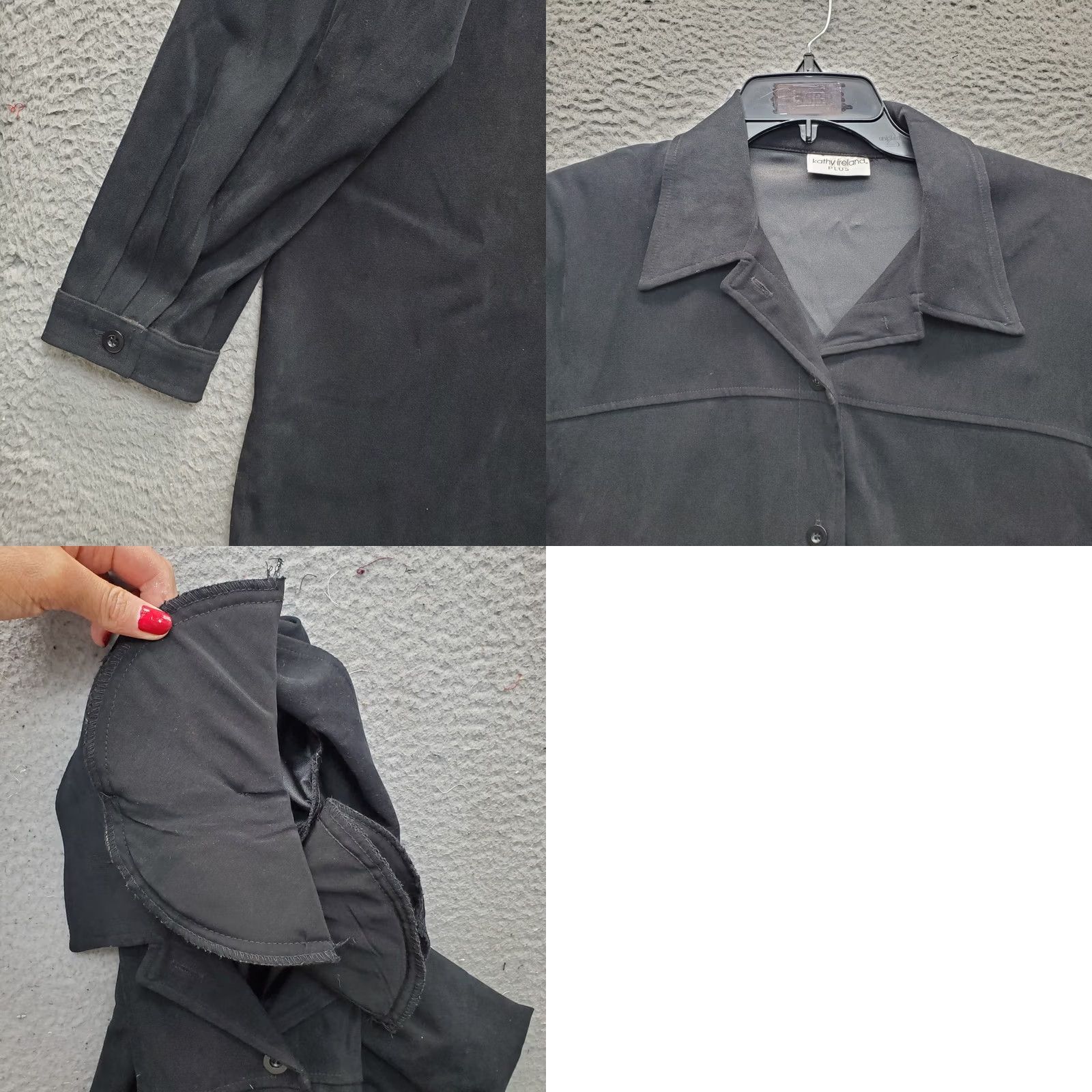 Vintage Kathy Ireland Shacket Womens 1X Black Microfiber Shoulder Pads Slit Button Front Women Jacket 1X Black Shacket Casual Fall Winter Womens Jacket Size XL / US 12-14 / IT 48-50 - 8 Thumbnail