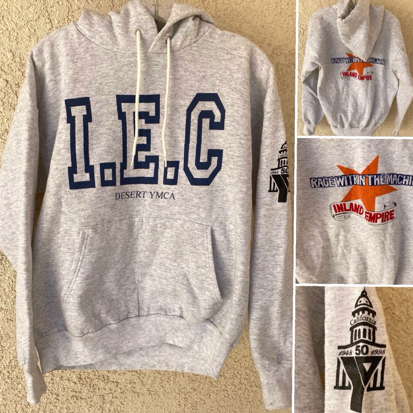 Hanes VINTAGE Hanes Desert YMCA I.E.C Rage Machine Inland Empire Hoodie Sweatshirt L Gray 90s Mens Hoodie Size US L / EU 52-54 / 3 - 6 Thumbnail