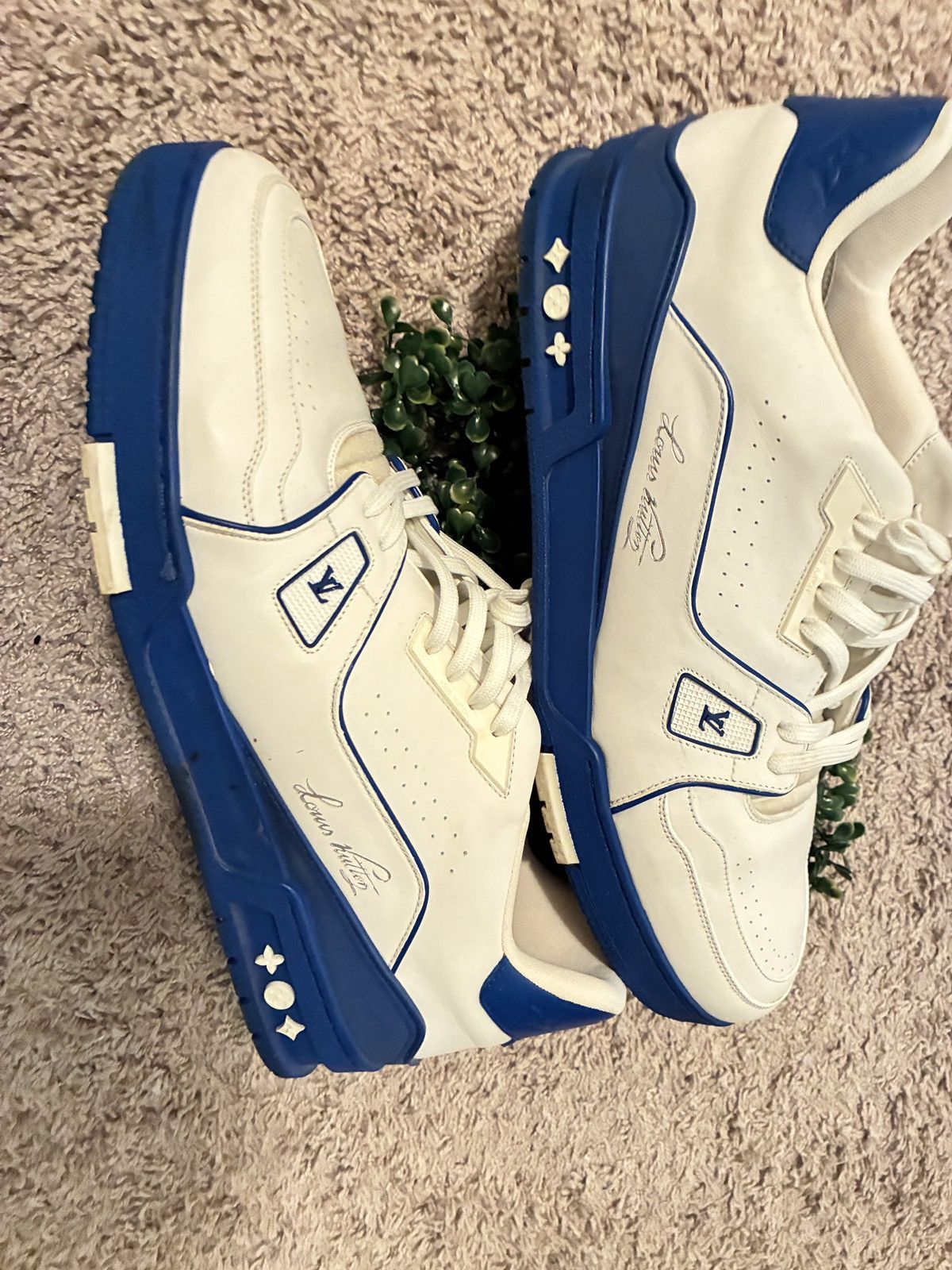 Louis Vuitton 2021 Louis Vuitton Trainer Low 'Signature - White Blue' Size US 13 / EU 46 - 1 Thumbnail