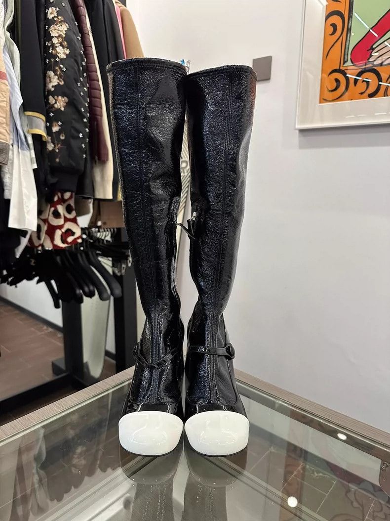 Prada MiuMiu Black and White Women’s Long Boots -2505 Size US 7.5 / EU 40-41 - 2 Thumbnail