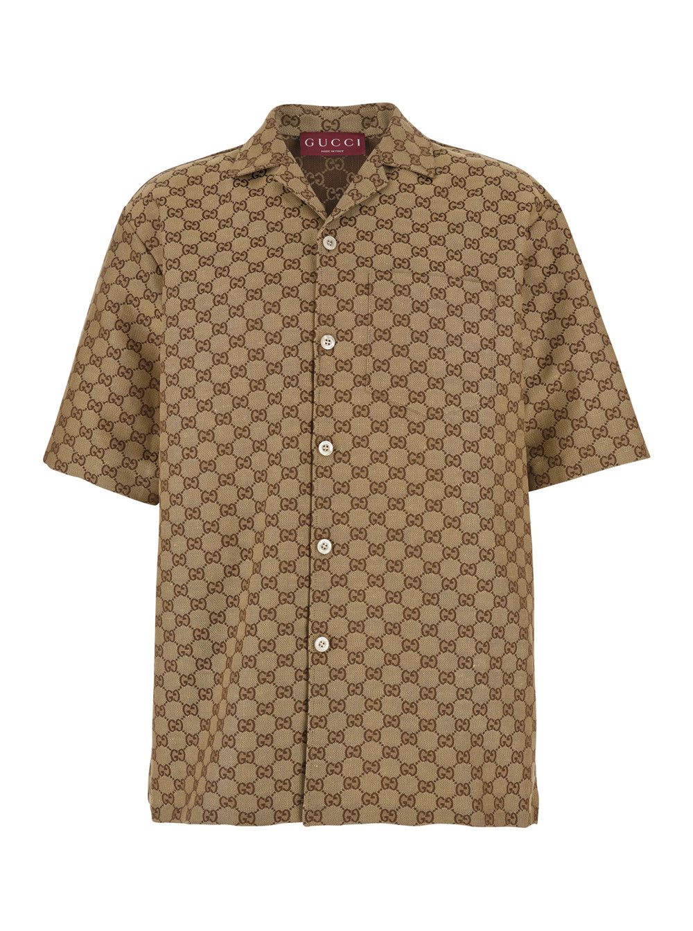 Gucci Beige Bowling Shirt with GG All-Over Motif in Linen Men Size US XL / EU 56 / 4 - 1 Thumbnail