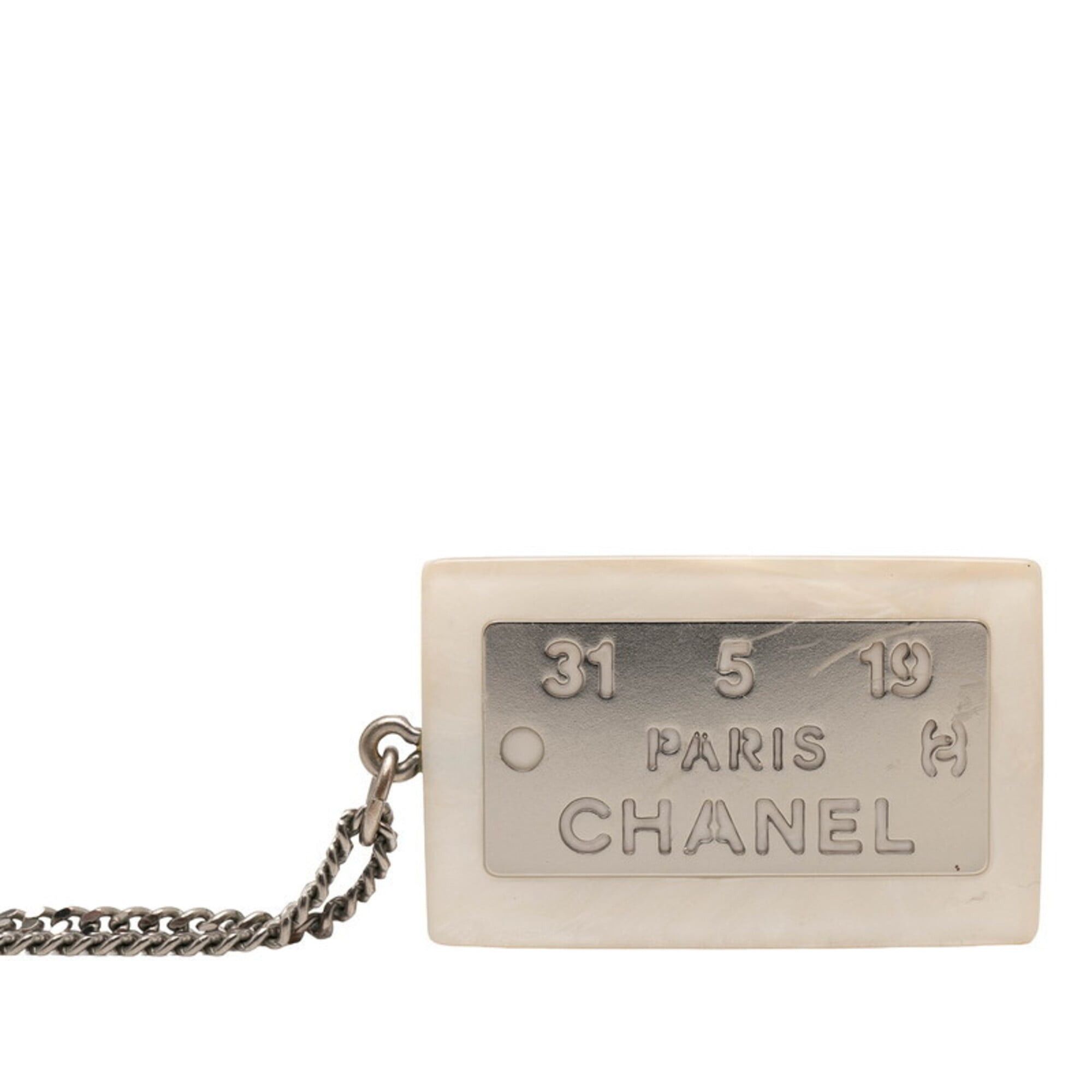 Chanel Chanel Logo Plate Necklace, Silver and White Metal, Women's CHANEL Size ONE SIZE - 1 Thumbnail