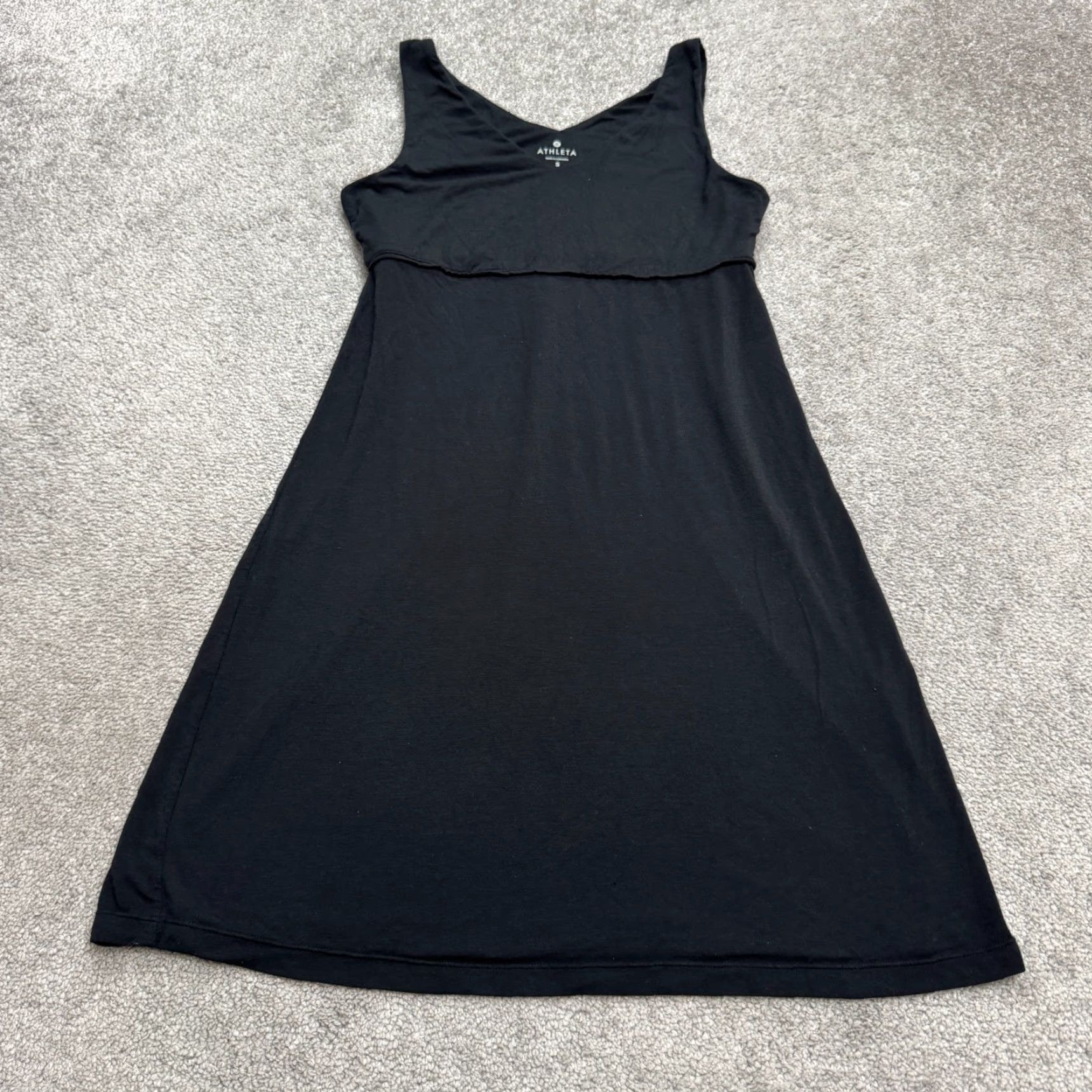Athleta Athleta Sleeveless A-Line Tank Dress Womens Small Black V-Neck Modal Stretch Dress Size S / US 4 / IT 40 - 2 Thumbnail