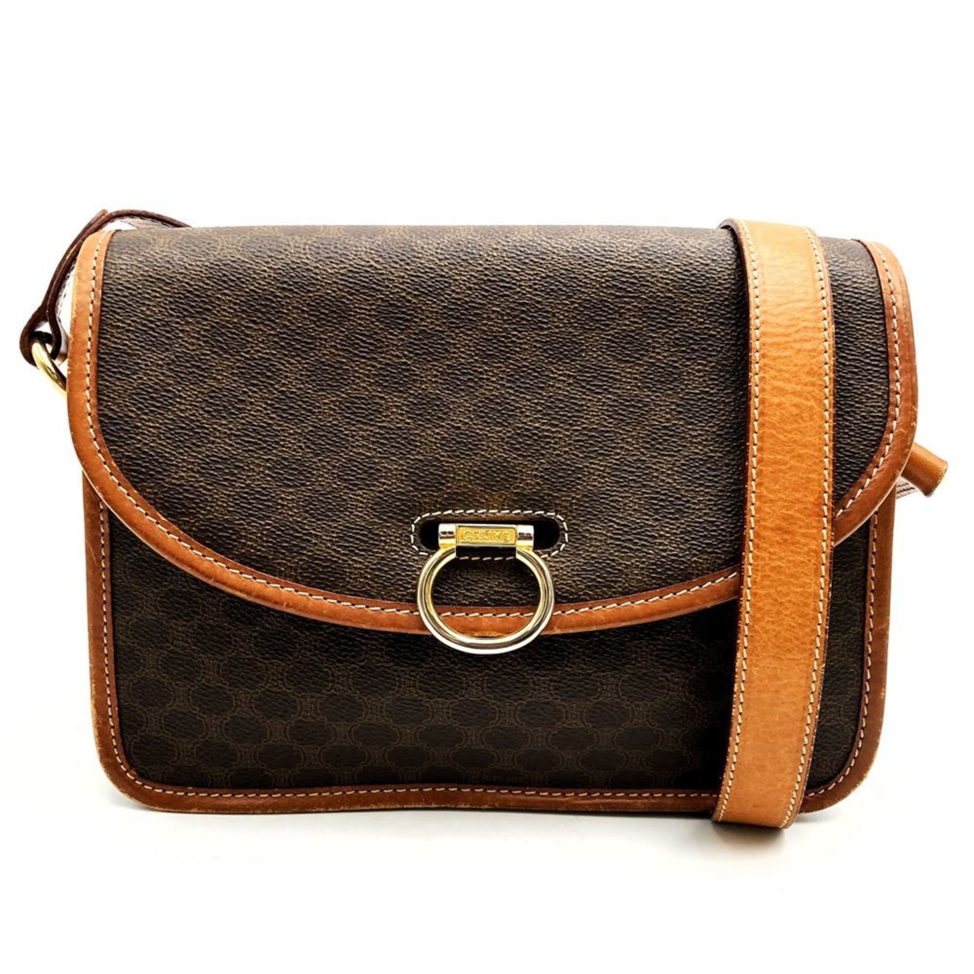 Celine Dm91 Shoulder Bag, Macadam Pattern, Brown, Locking Hardware, Women's