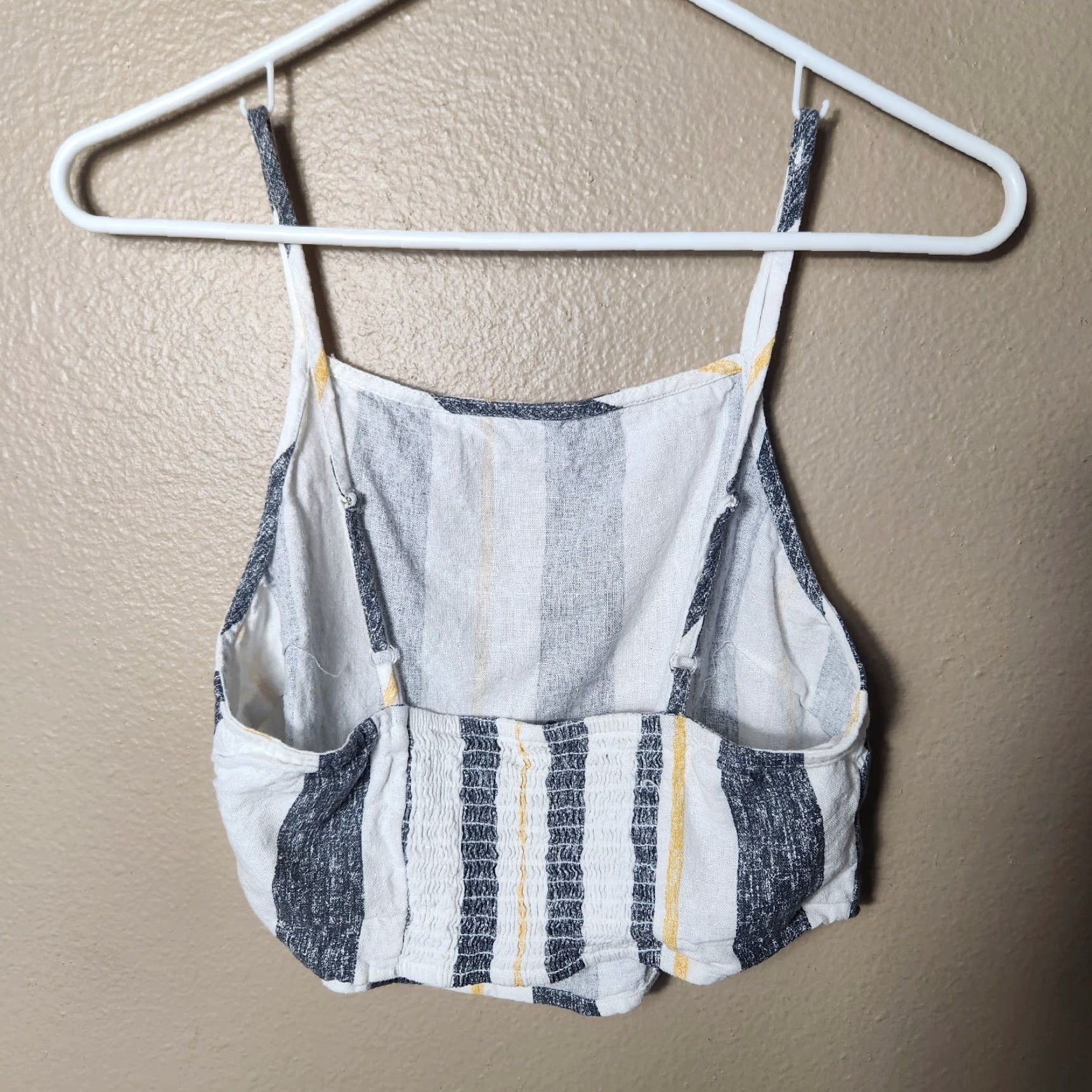 Vintage Gypsies & Moondust Tank - Cropped Striped Linen Blend - Size L - White Black Yellow - Spaghetti Straps - Square Neck - Casual - Womens Size L / US 10 / IT 46 - 3 Thumbnail