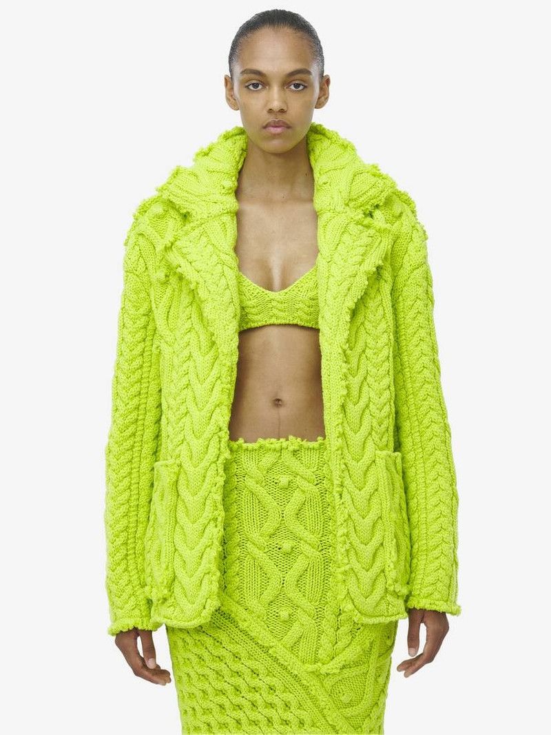 Alexander McQueen o1srvl11e0326 Oversized Cable Knit Cardigan in Yellow Size XL / US 12-14 / IT 48-50 - 2 Thumbnail