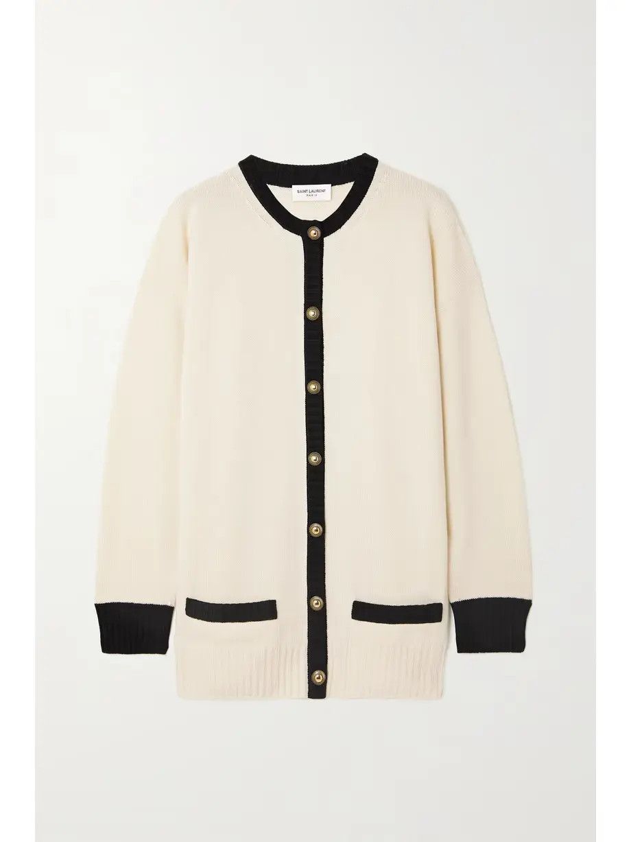Saint Laurent Paris o1s1wg110225 648449 Long Cardigan in Cashmere in Cream Size L / US 10 / IT 46 - 1 Thumbnail