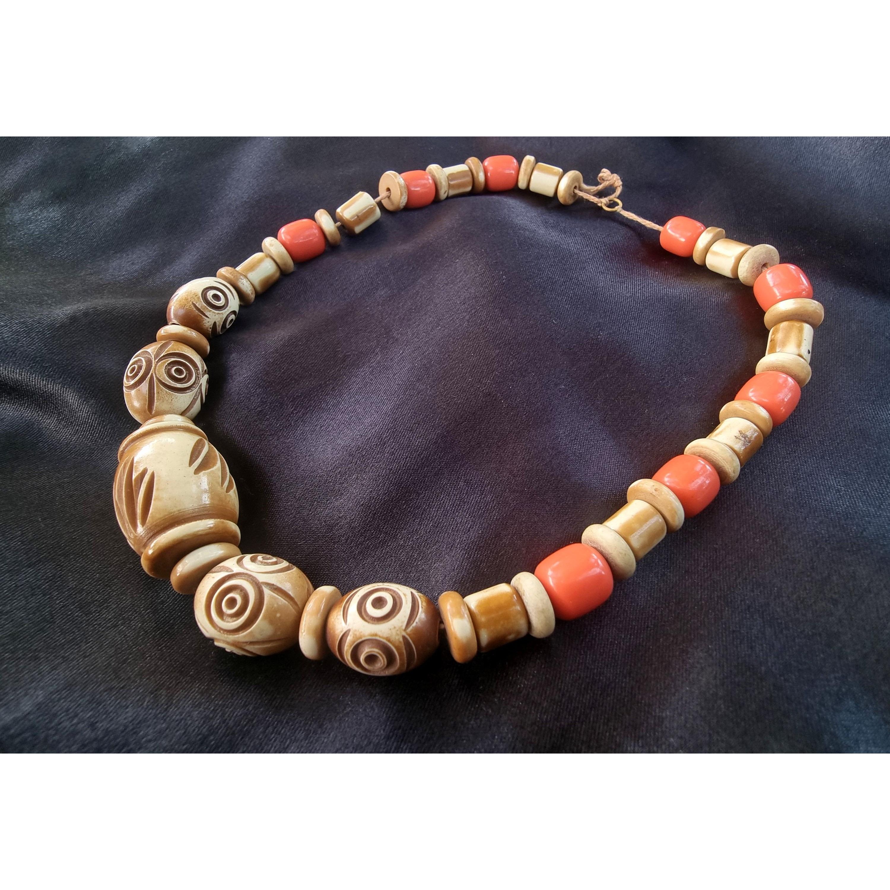 Other Vintage Wooden Celluloid 1980s Art Deco Orange Brown Beaded Size ONE SIZE - 4 Thumbnail