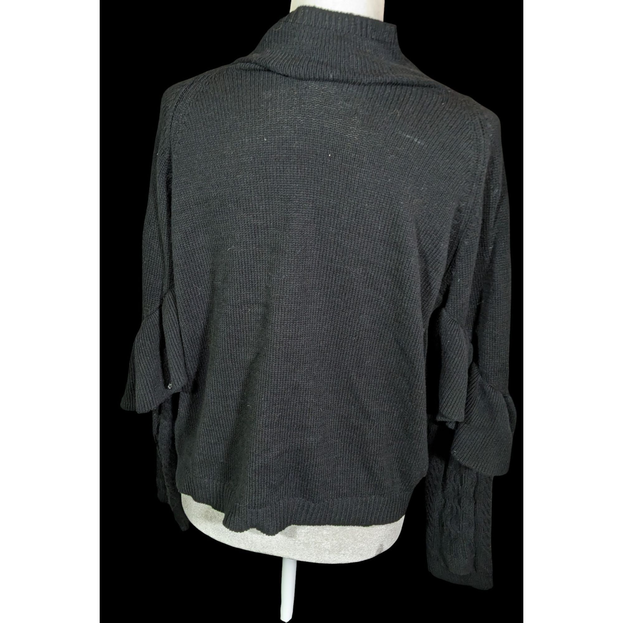 Other Project Naadam Mock Neck Black Ruffle Accent Cable Knit Swea Size S / US 4 / IT 40 - 2 Thumbnail