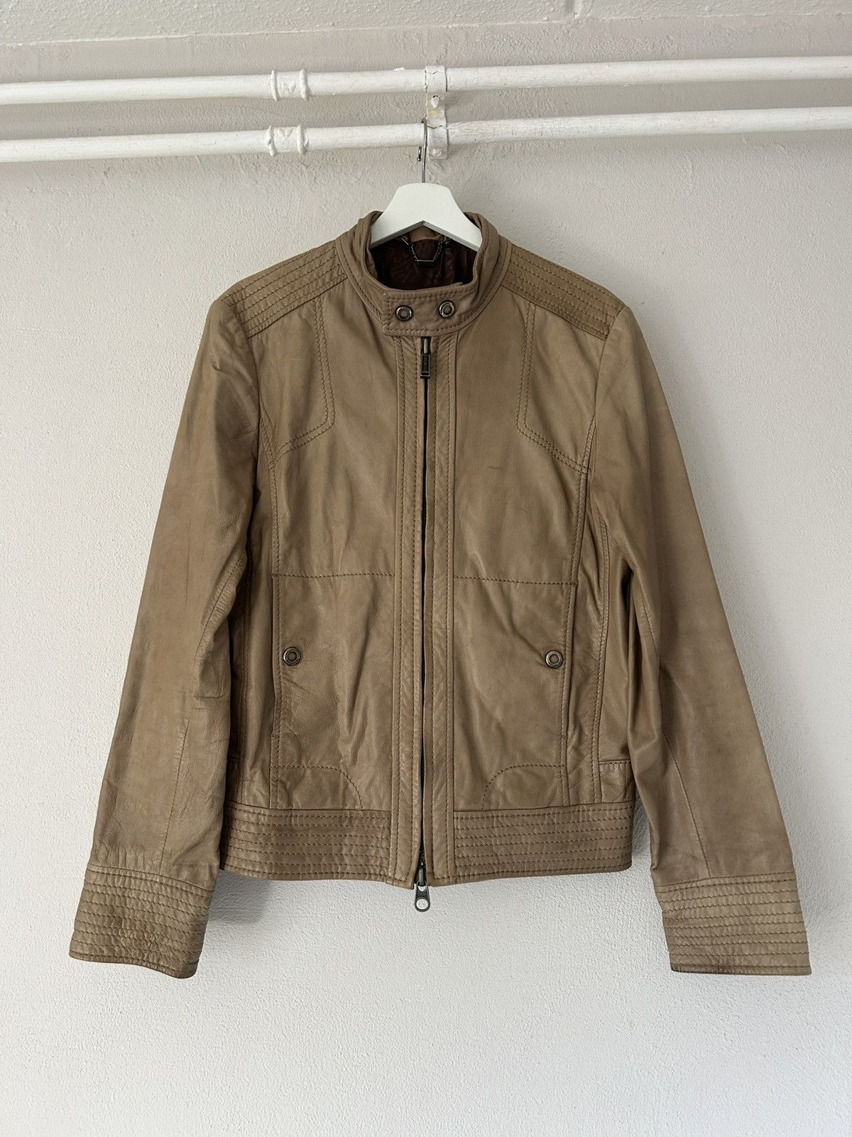 Dirk Bikkembergs Beige Leather Moto Jacket Size US M / EU 48-50 / 2 - 1 Thumbnail