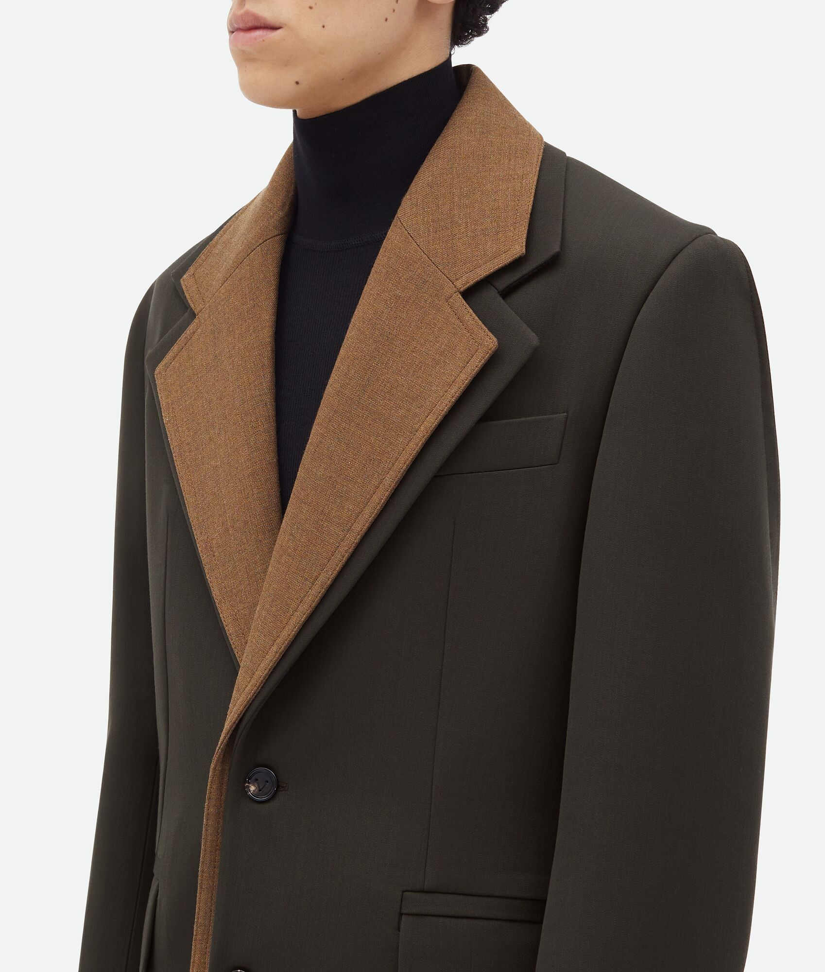 Bottega Veneta o1w1db10825 Wool Jacket With Contrasting Collar in Kale Size US M / EU 48-50 / 2 - 4 Thumbnail