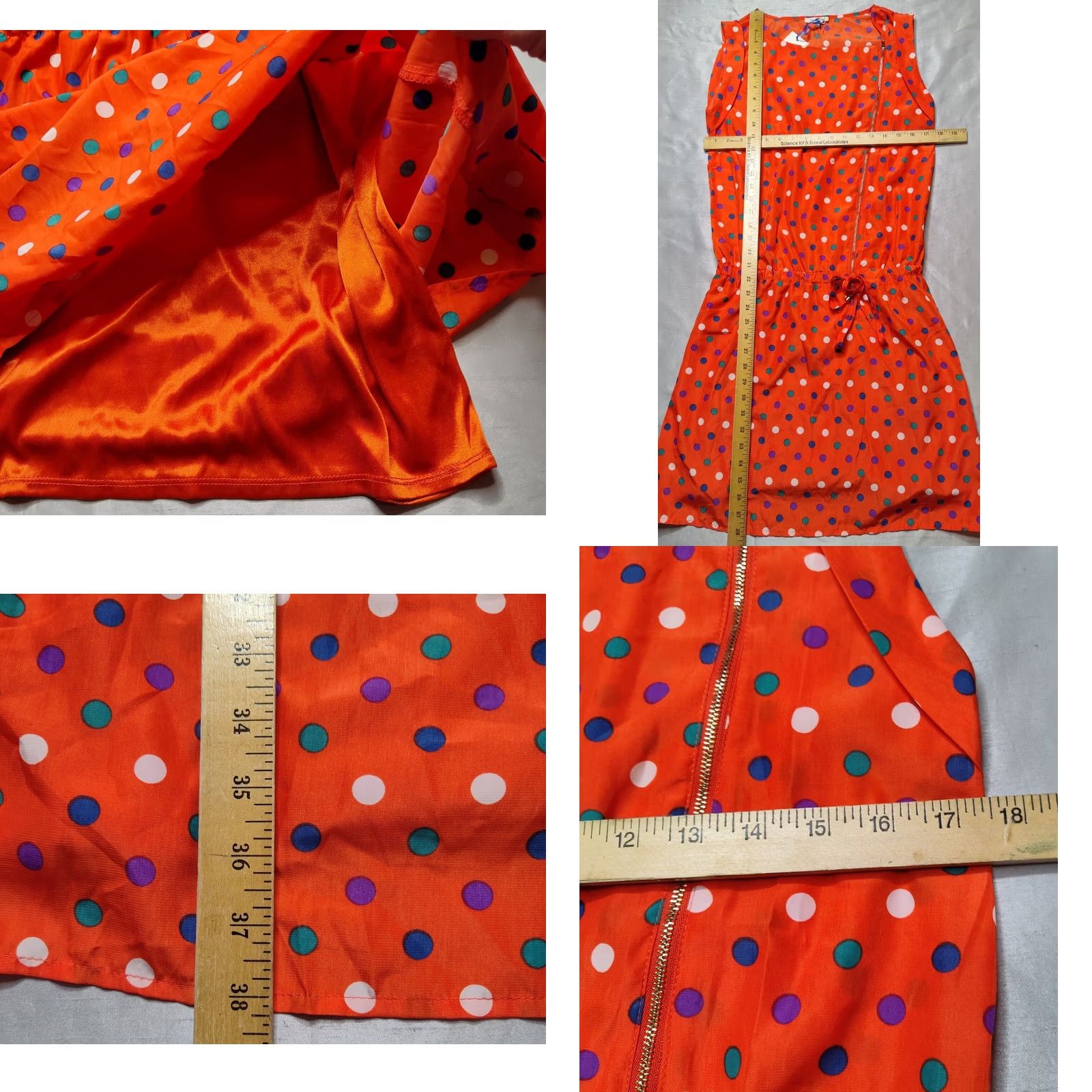 Vintage TEA N ROSE Women Large Orange Polka Dots Lined Asymmetrical Zip Shift Dress NEW Size L / US 10 / IT 46 - 9 Thumbnail