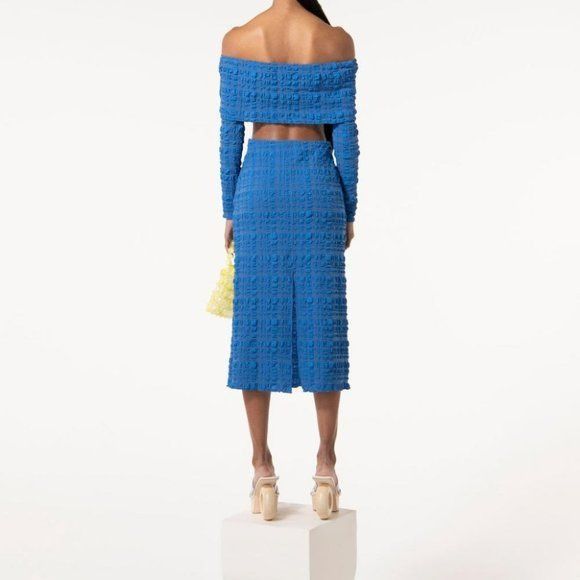 Cult Gaia Cult Gaia Caspara Popcorn Midi Slit Skirt Persian Blue Size 34" / US 12 / IT 48 - 8 Thumbnail