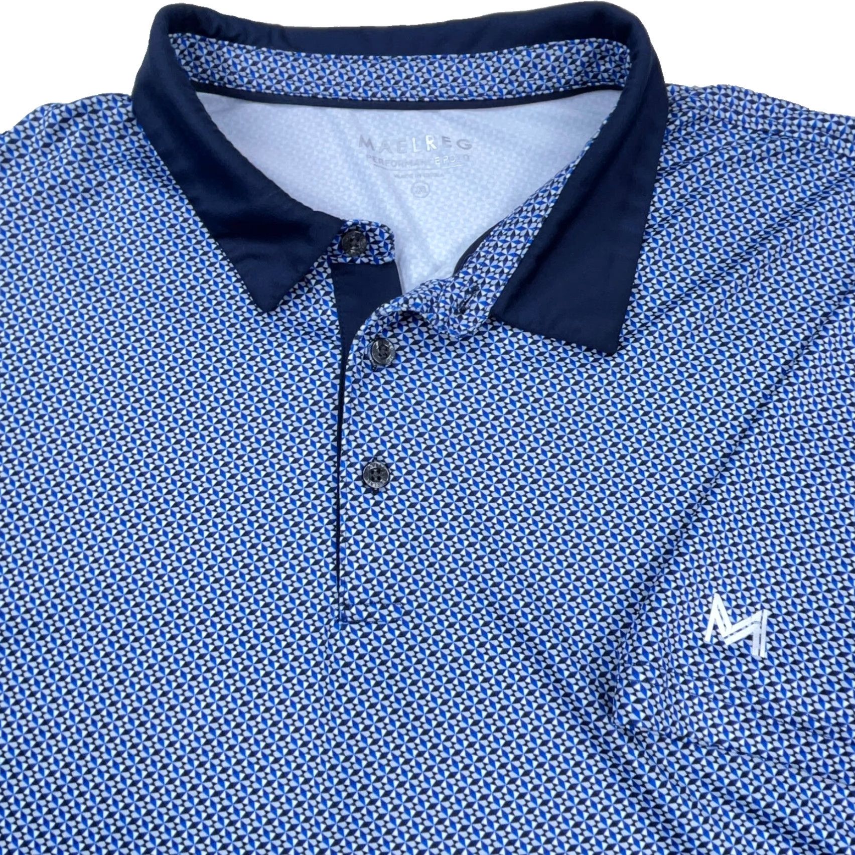 Vintage Maelreg Polo Shirt Men 2XL XXL Blue Geometric Performance Golf Tennis Adult Shirt Polo Short Sleeve Geometric Logo Maelreg Men Blue 2XL Size US XXL / EU 58 / 5 - 2 Thumbnail