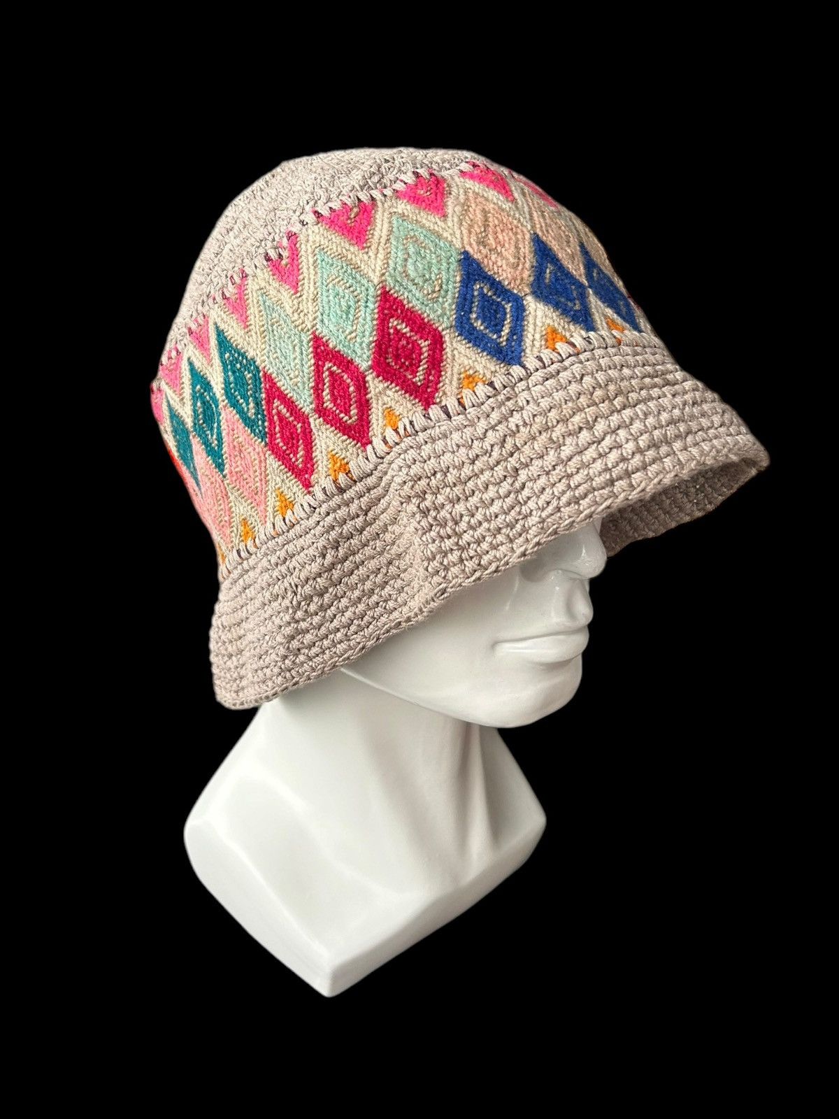 Japanese Brand × Kapital × Vintage Crochet Knitted Handmade Rare Design big Bucket Hats☠️☠️ Size ONE SIZE - 3 Thumbnail