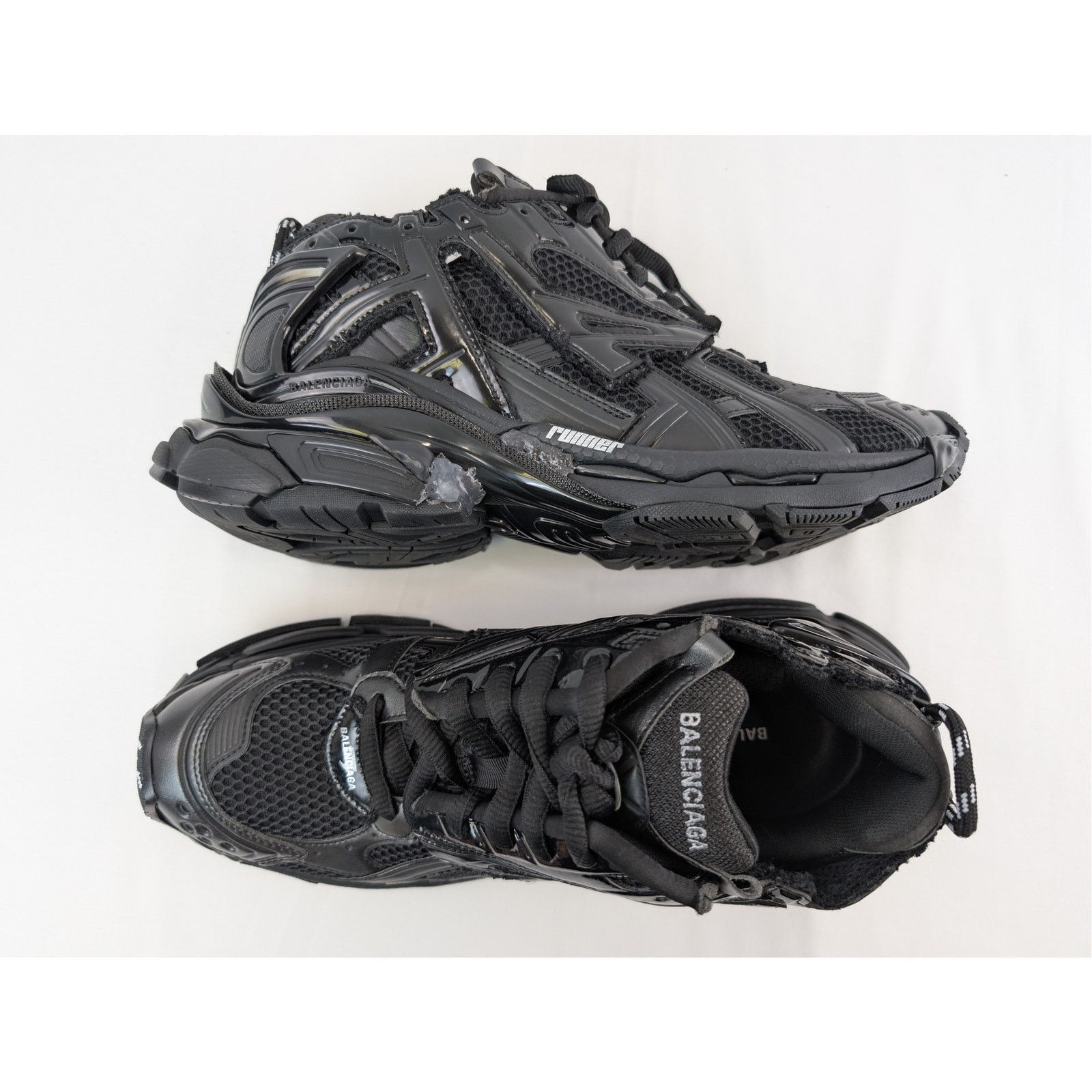 Balenciaga o1rshd1 Monocolor Mesh Rubber Runner Sneakers in Black Size US 12 / EU 45 - 1 Thumbnail