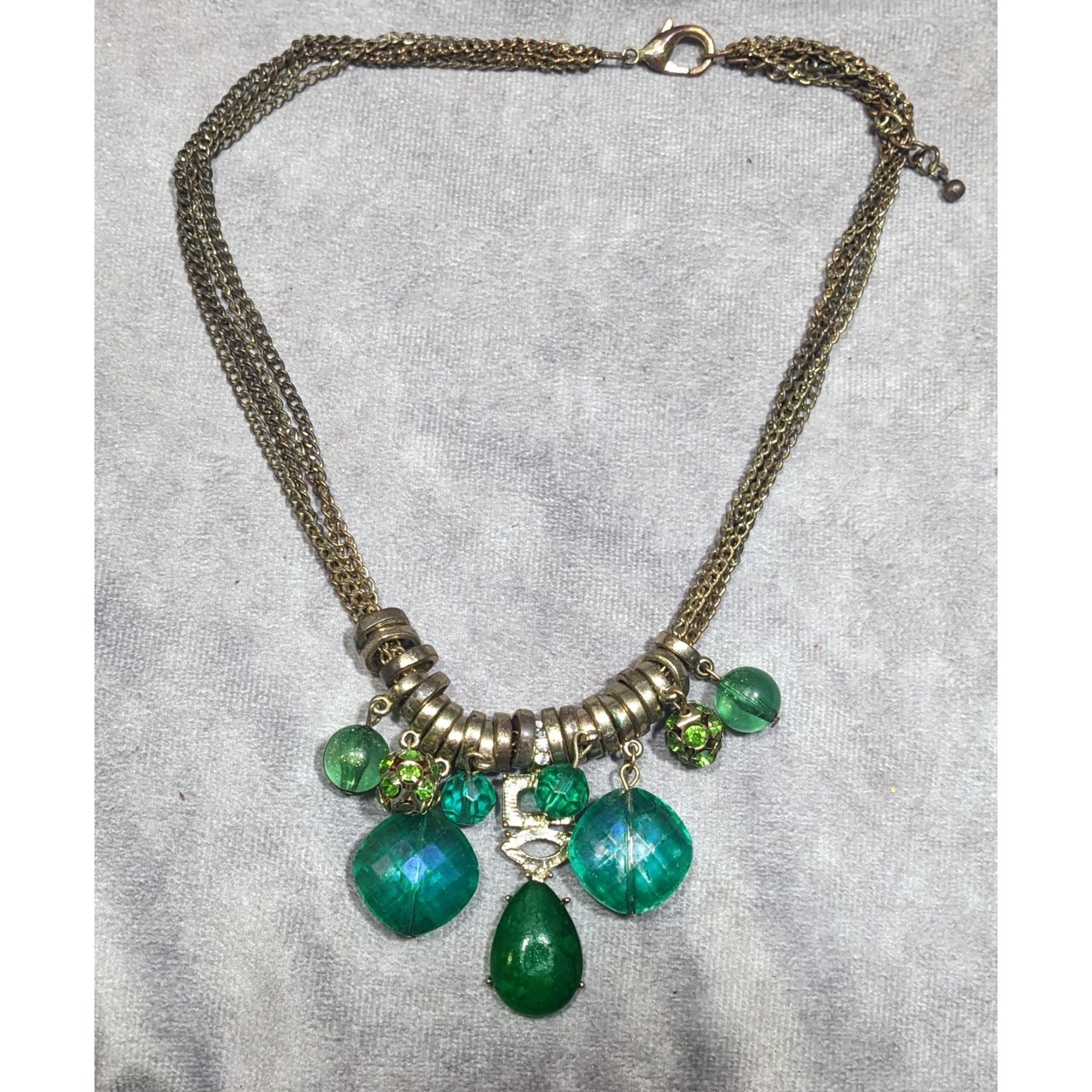 Other Vintage Whimsical Glam Green And Gold Tone Gemmed Necklace Size ONE SIZE - 6 Thumbnail